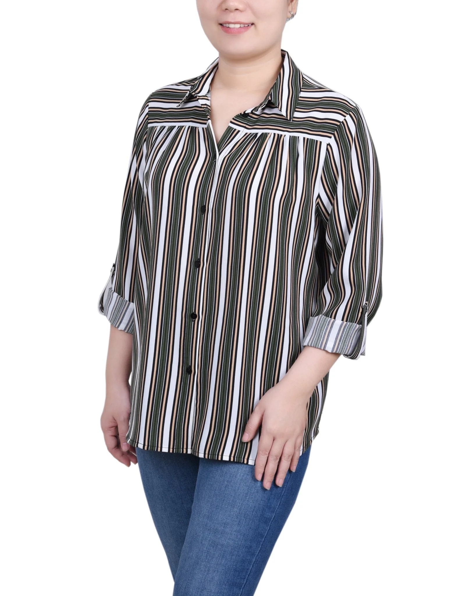 Long Roll Tab Sleeve Blouse - Petite - Image 2