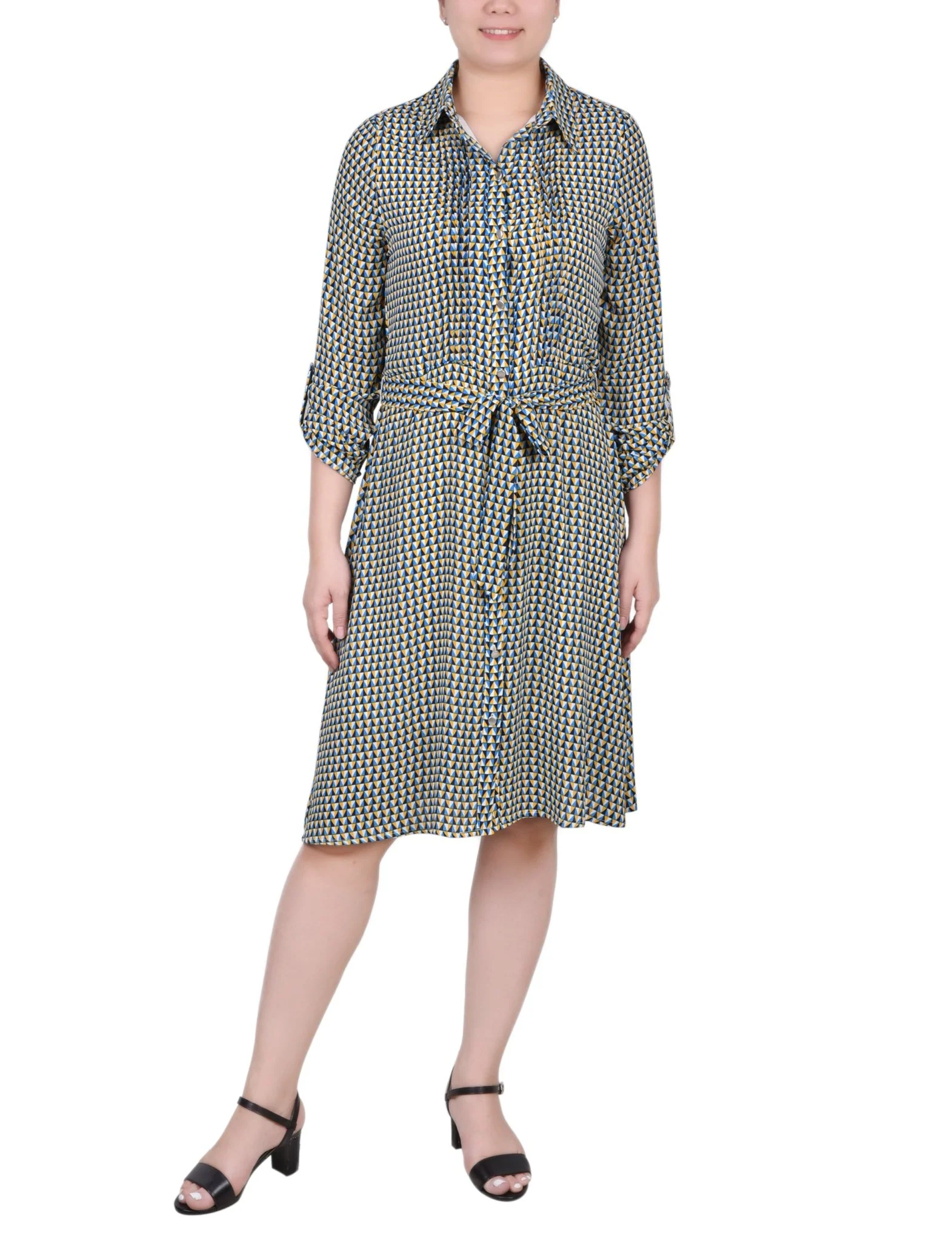 Long Roll Tab Sleeve Dobby Dress - Petite - Image 4