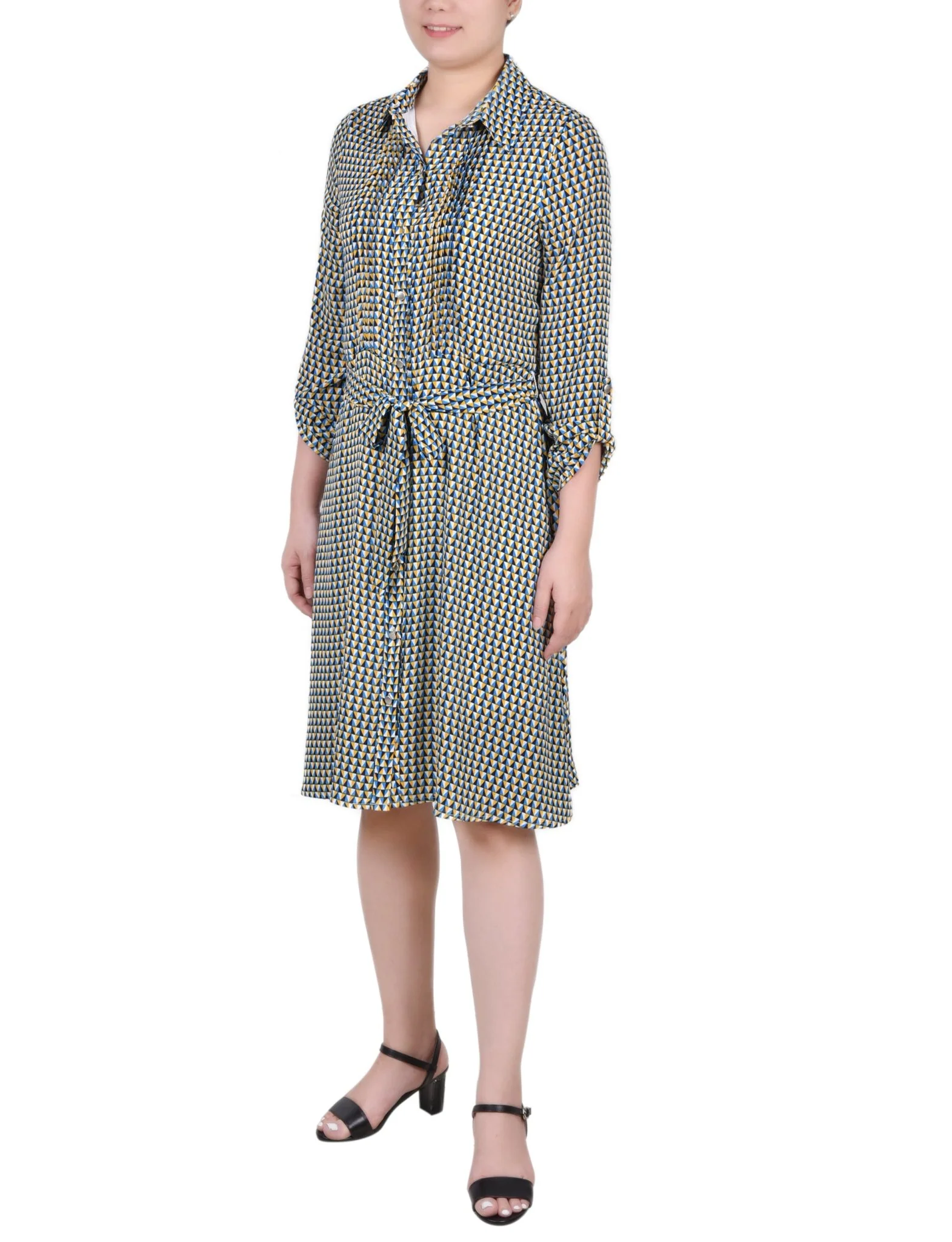 Long Roll Tab Sleeve Dobby Dress - Petite - Image 5