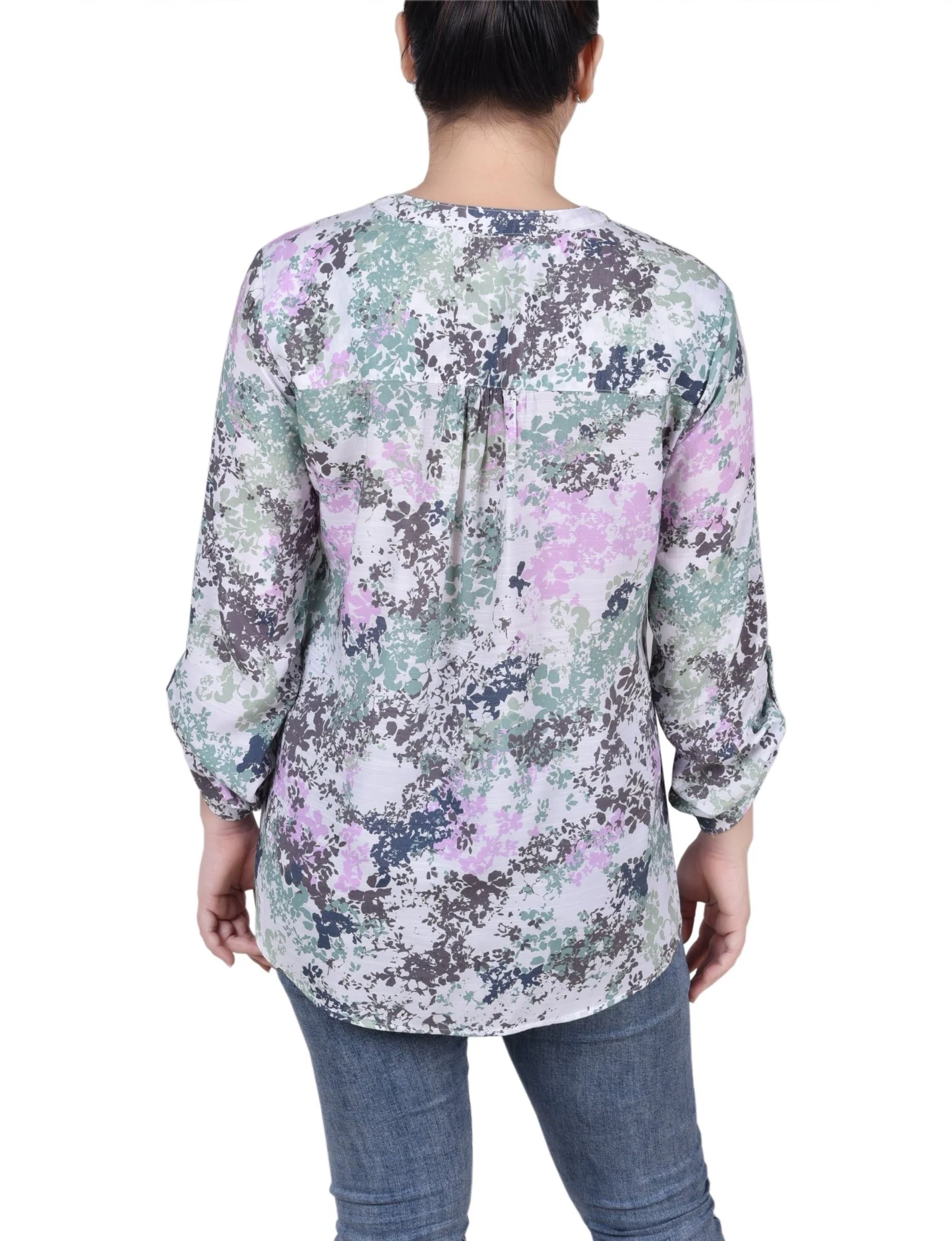 Long Roll Tab Sleeve Pintuck Front Blouse - Petite - Image 15