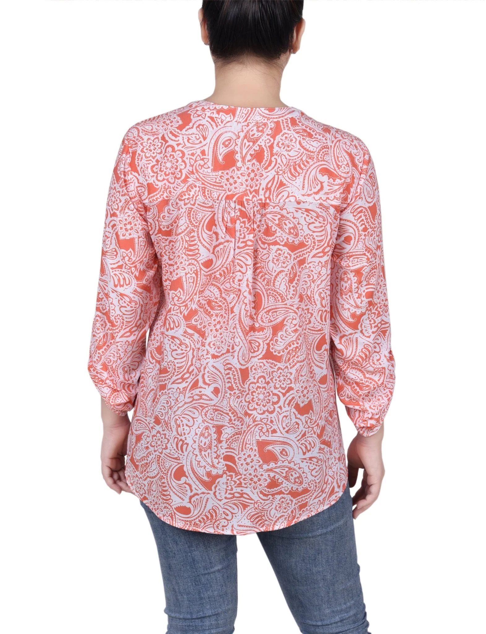Long Roll Tab Sleeve Pintuck Front Blouse - Petite - Image 6
