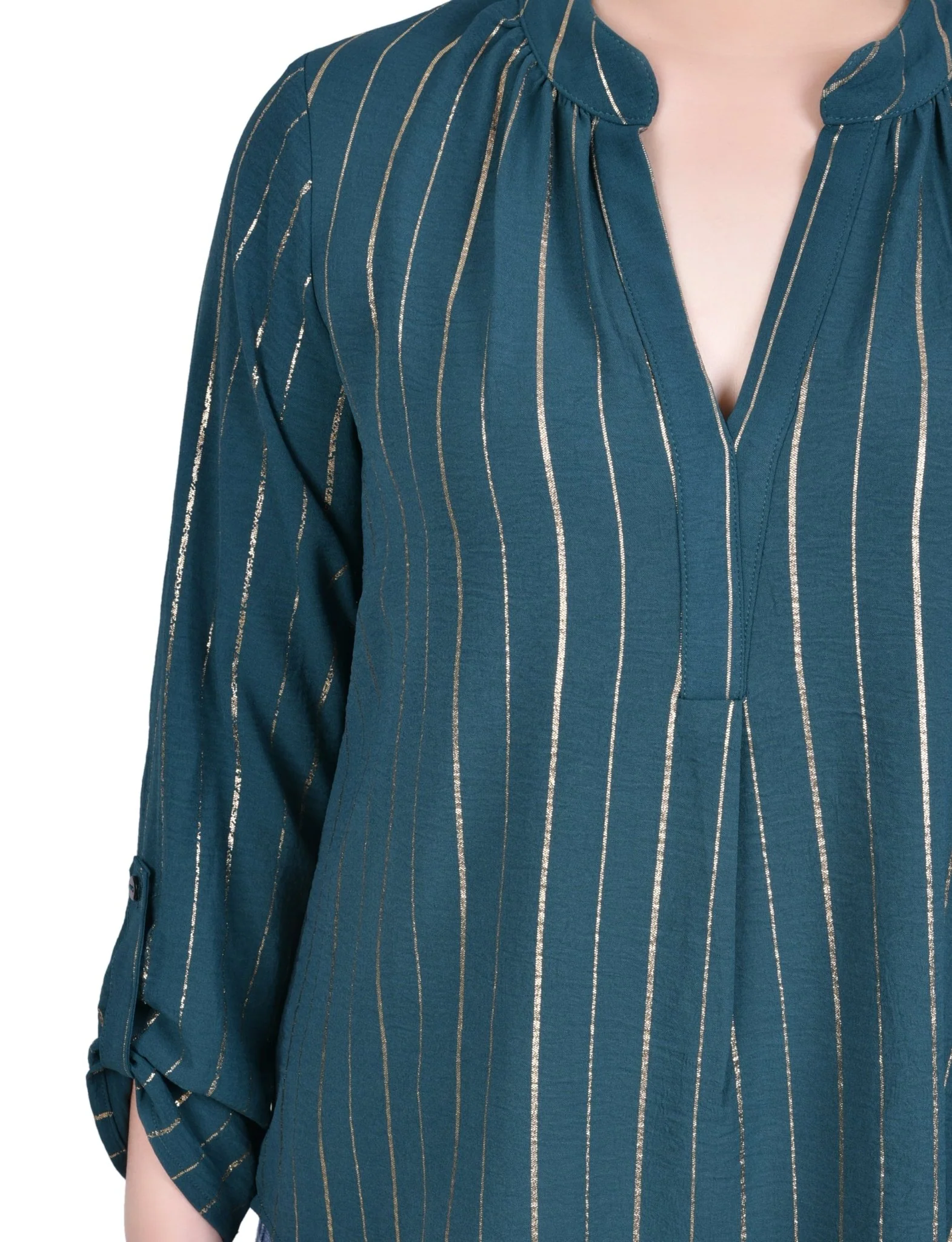 Long Sleeve Foil Striped Blouse - Petite - Image 11