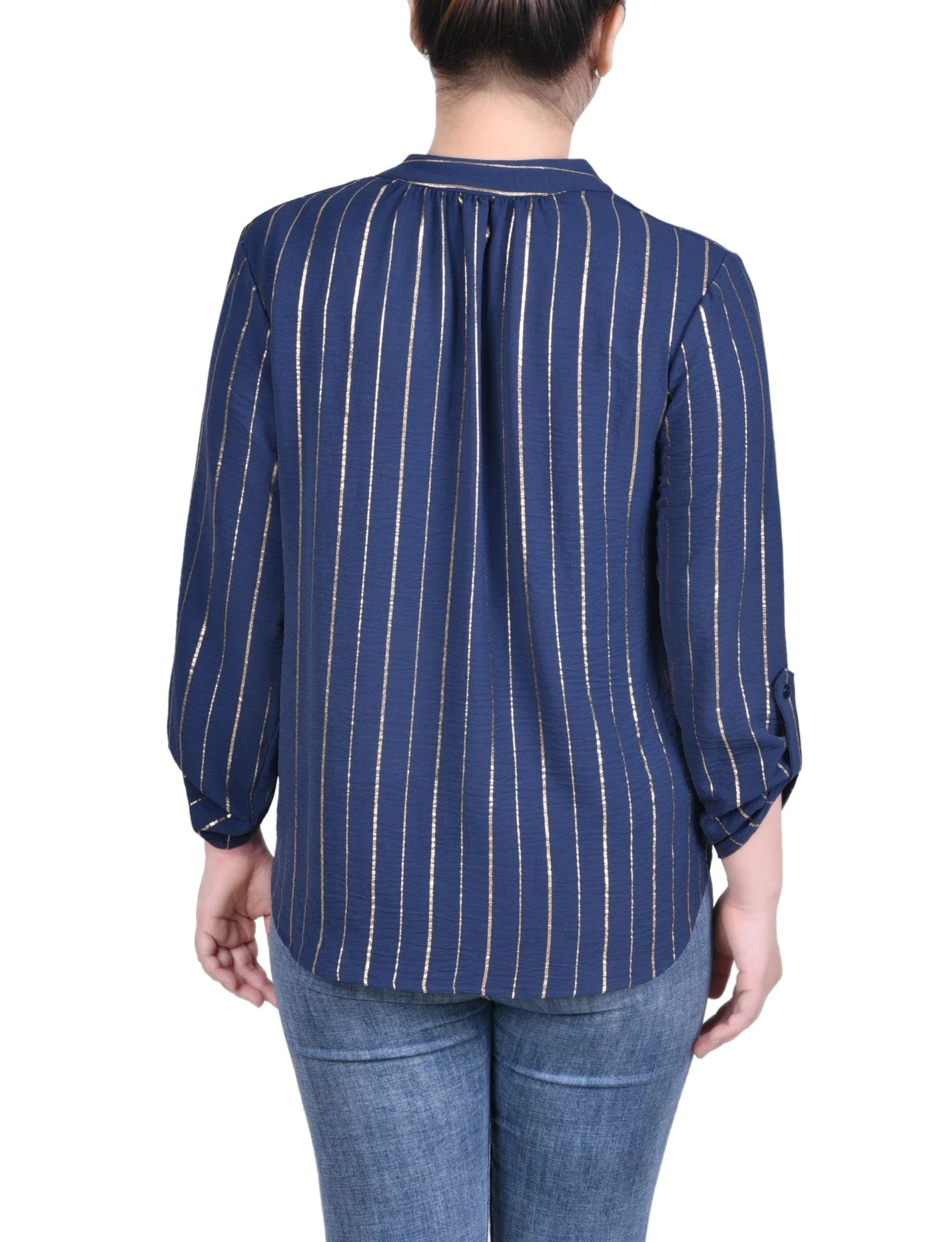 Long Sleeve Foil Striped Blouse - Petite - Image 4
