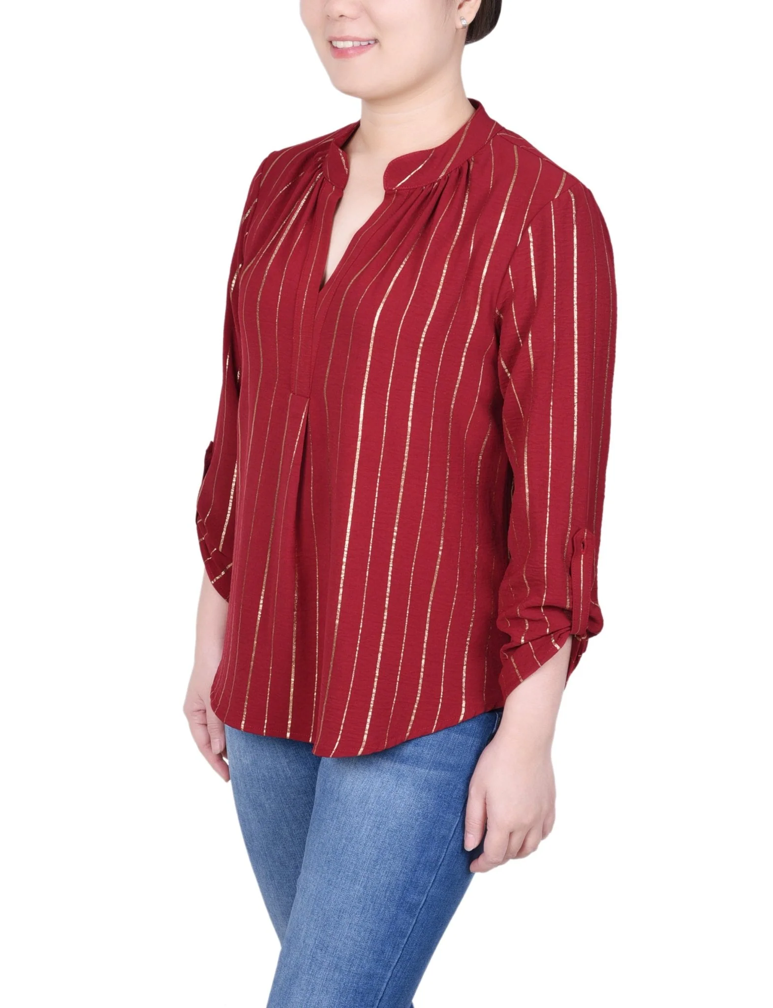 Long Sleeve Foil Striped Blouse - Petite - Image 6