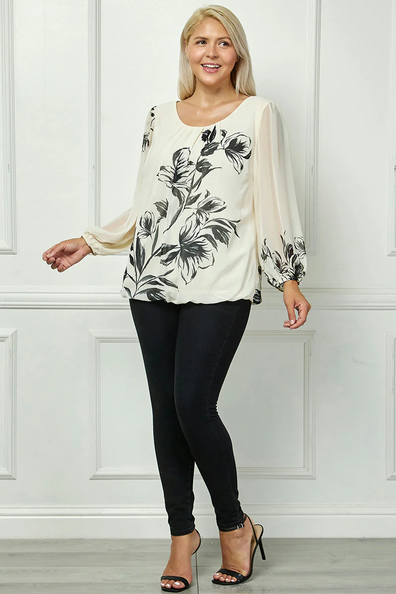 Long Sleeve Placement Print Bubble Blouse - Plus - Image 2