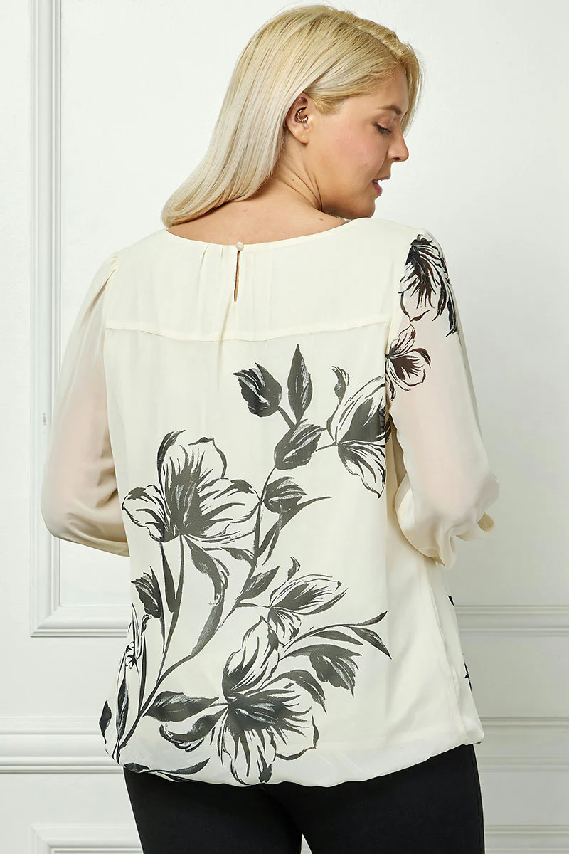 Long Sleeve Placement Print Bubble Blouse - Plus - Image 4