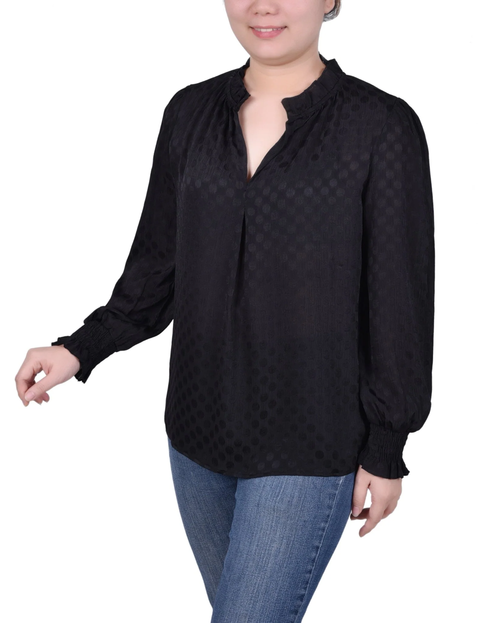 Long Sleeve Smocked Cuff Blouse - Petite - Image 2