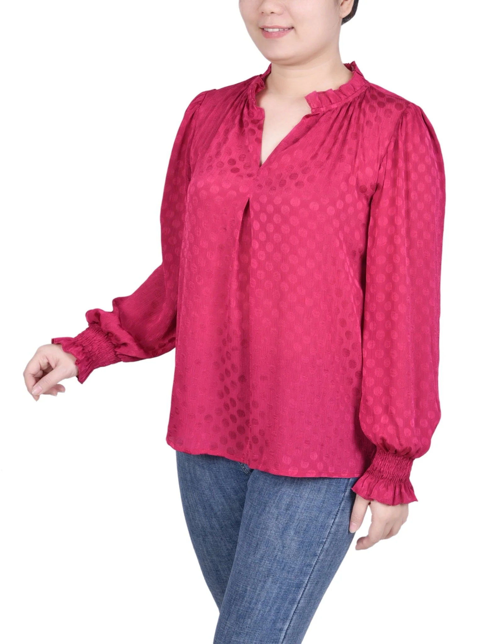 Long Sleeve Smocked Cuff Blouse - Petite - Image 5