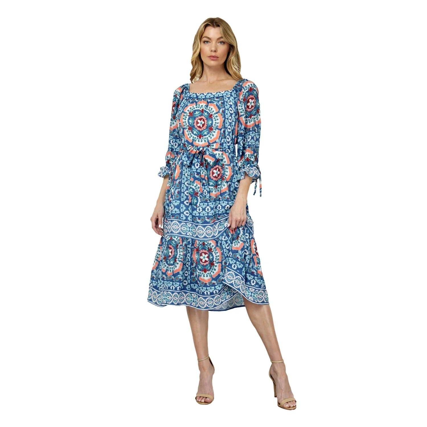 Long Sleeve Square Neck Printed Midi Dress - Image 2