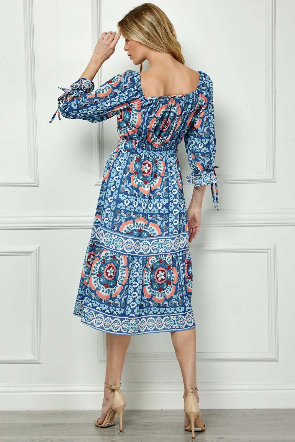 Long Sleeve Square Neck Printed Midi Dress - Image 3