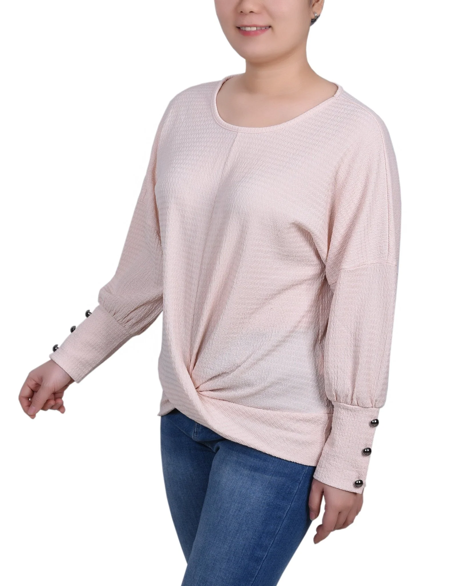 Long Sleeve Textured Knit Top - Petite - Image 6