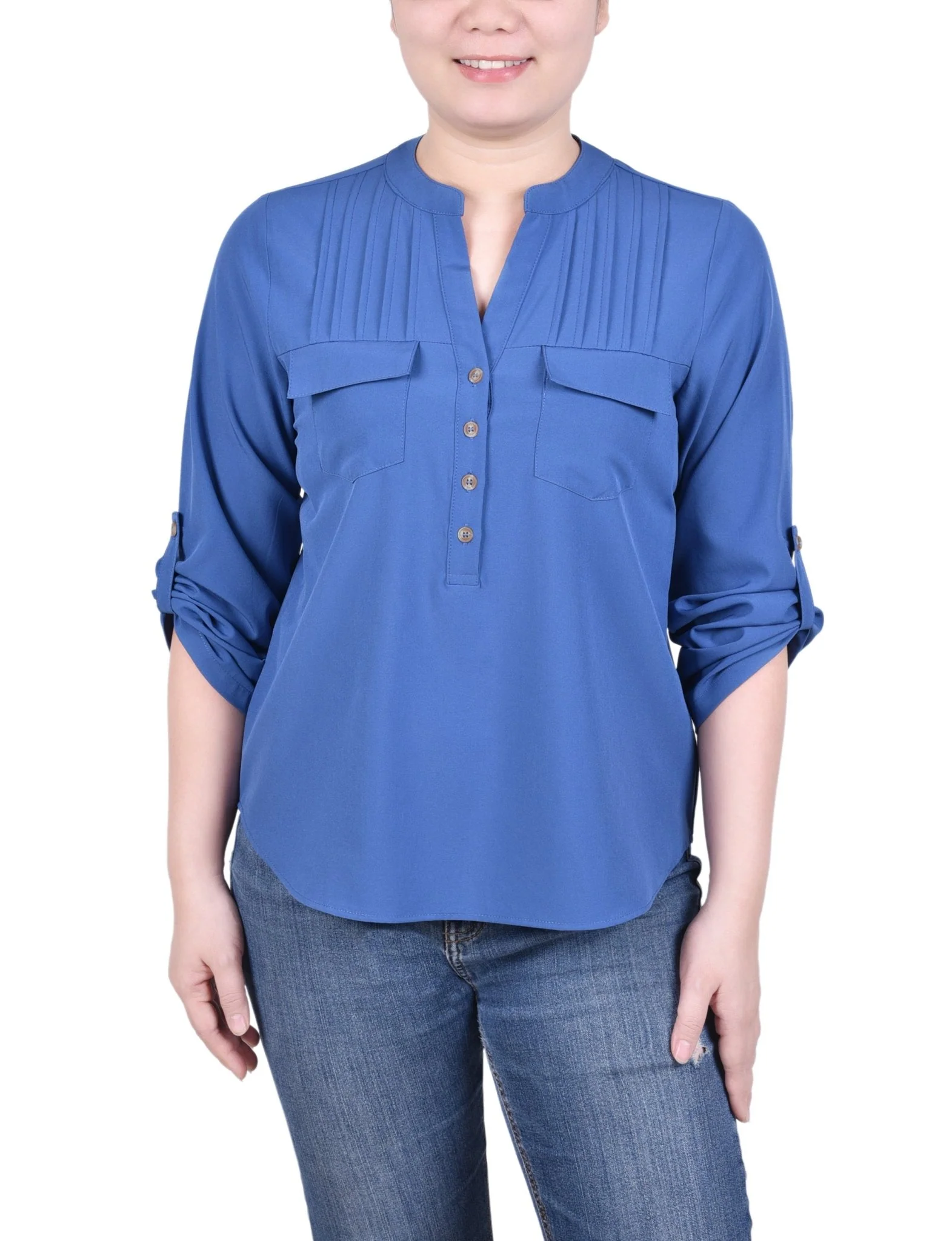Long Tab-Sleeve Blouse With Pockets - Petite - Image 7