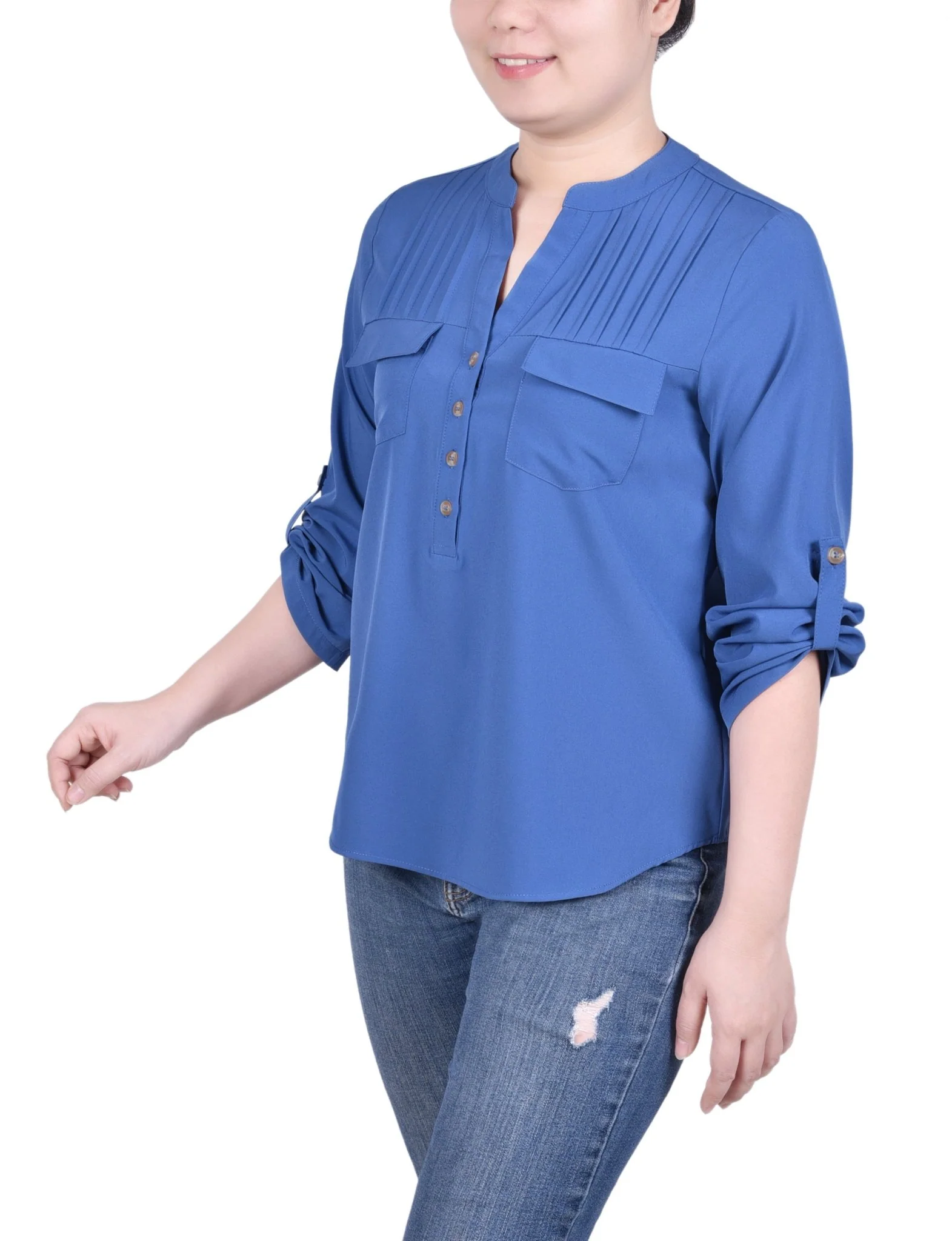 Long Tab-Sleeve Blouse With Pockets - Petite - Image 8