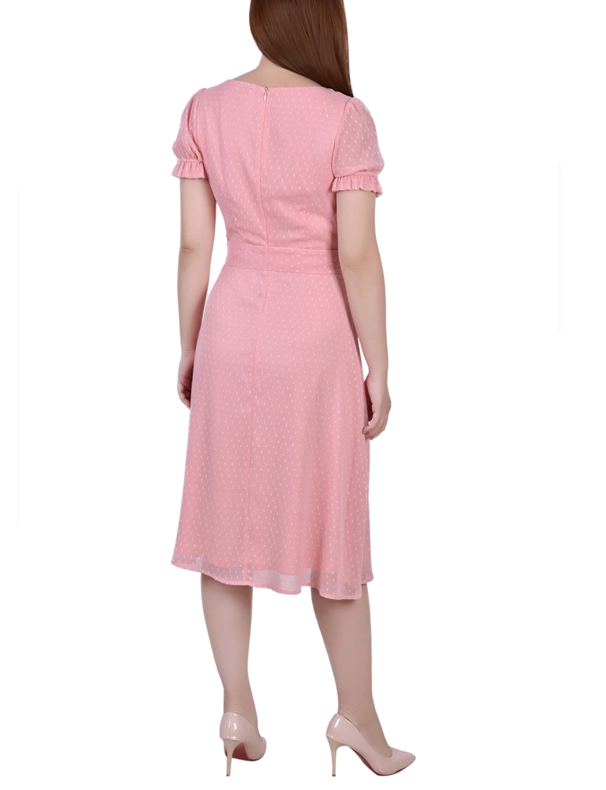 Mellow Rose Short Sleeve Belted Swiss Dot Dress - Image 3