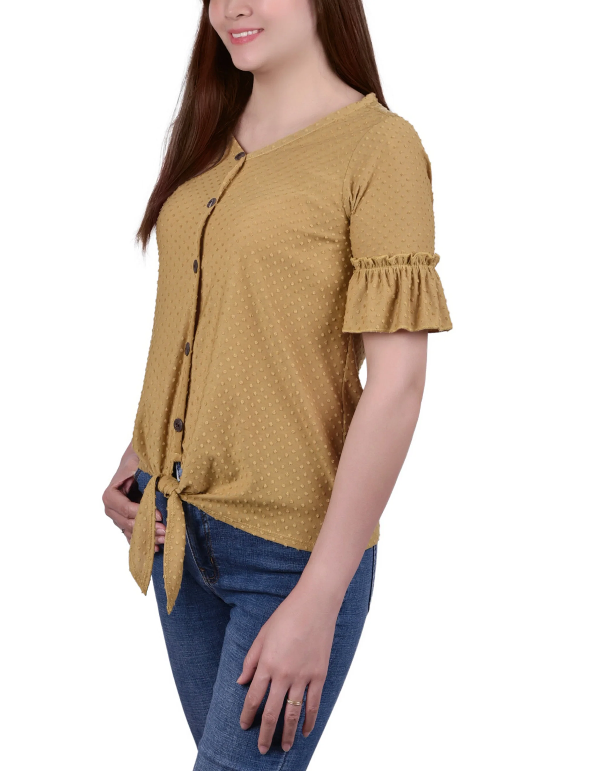 Mustard Bell Sleeve Top - Petite - Image 2