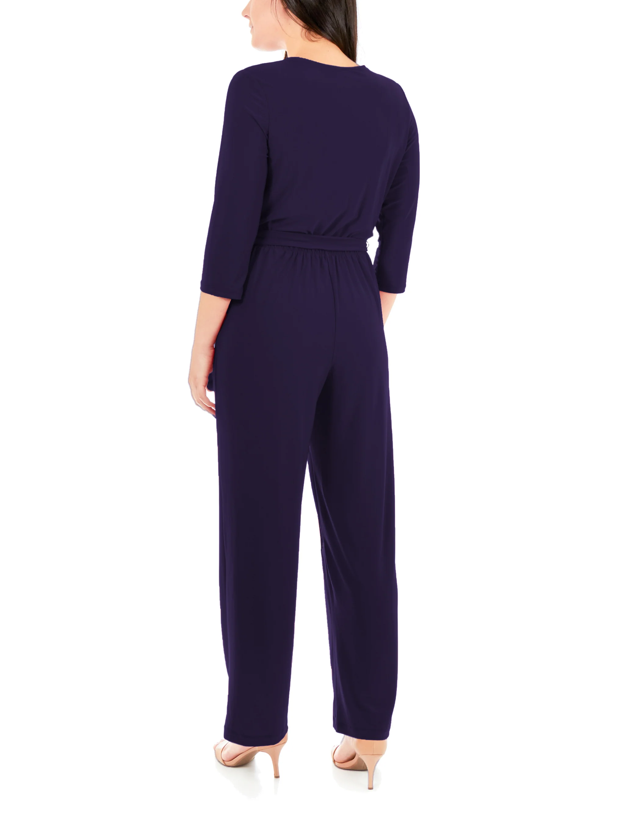 Navy 3/4 Sleeve Belted Jumpsuit - Image 4