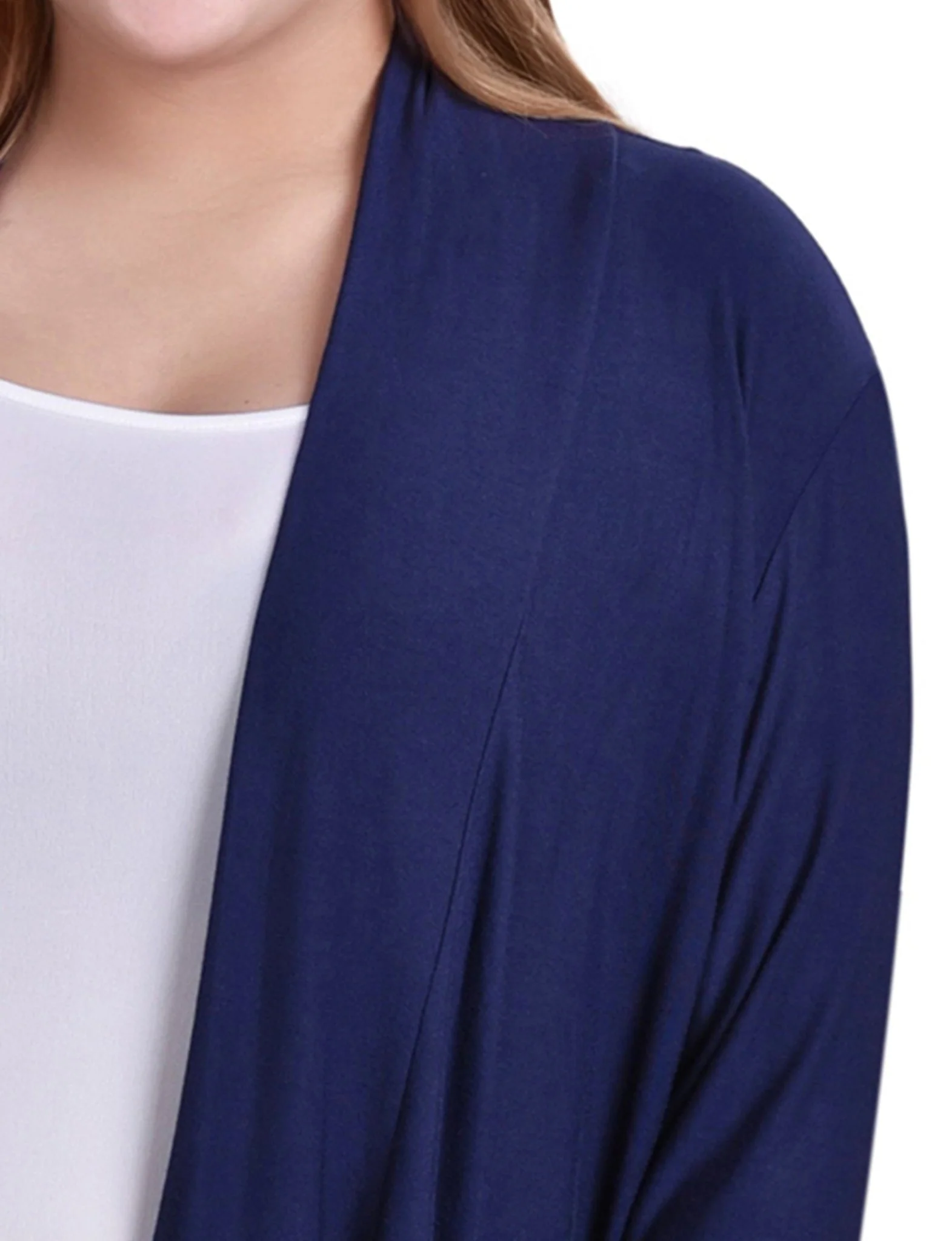 Navy 3/4 Sleeve Solid Cardigan - Plus - Image 3