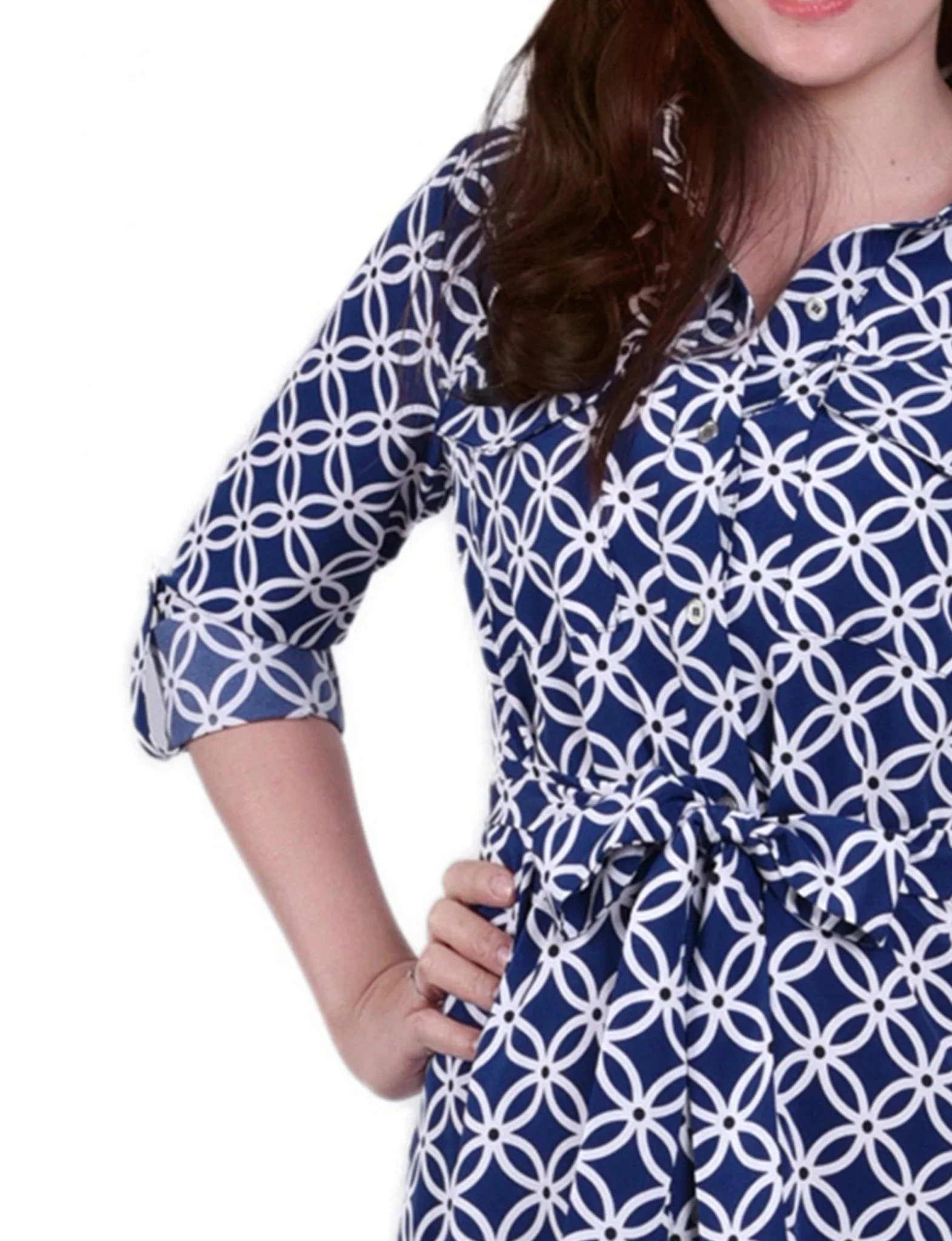 Navy Iconic 3/4 Roll Tab Sleeve Belted Shirtdress - Petite - Image 4