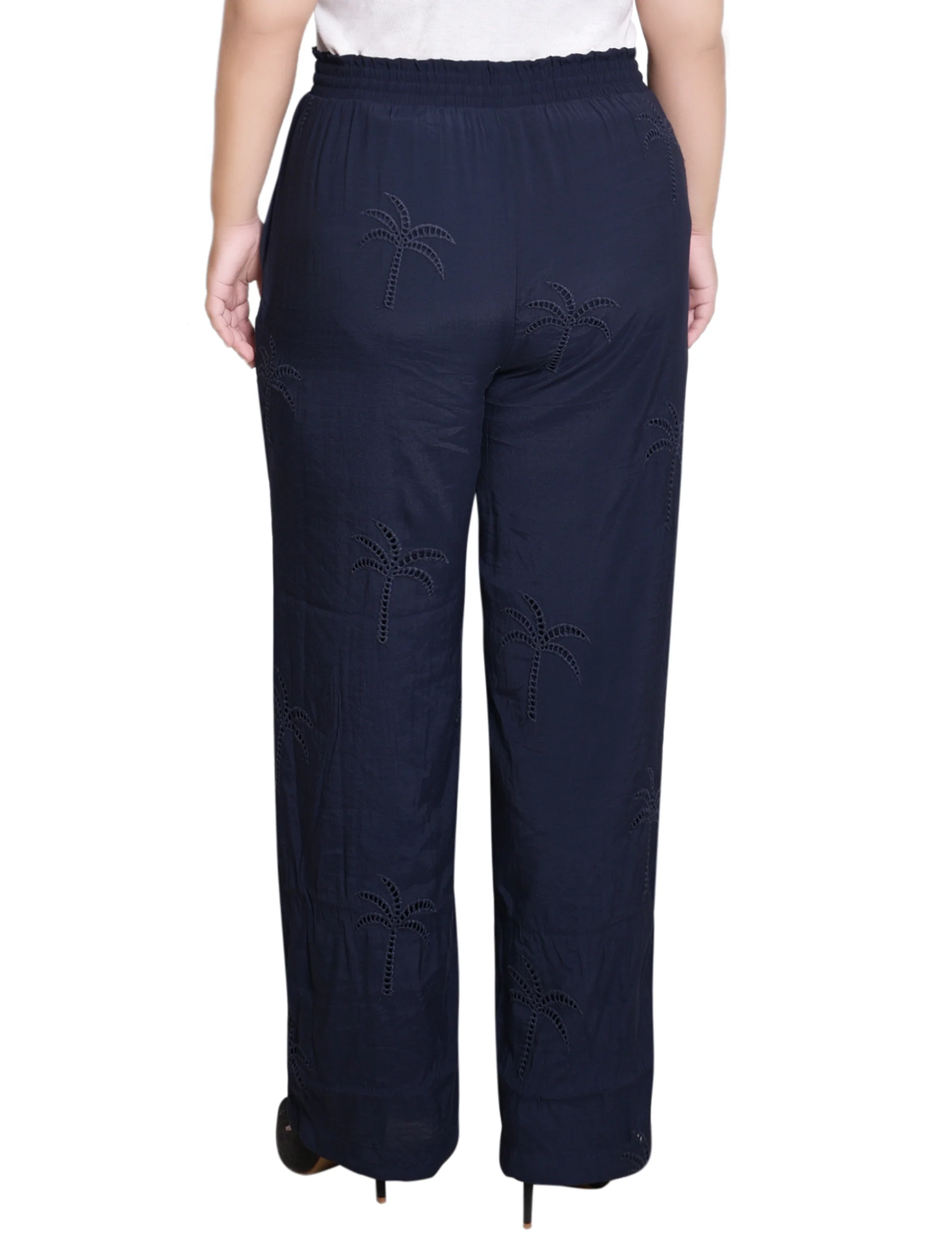 Navy Pull On Pants With Embroidery - Plus - Image 4