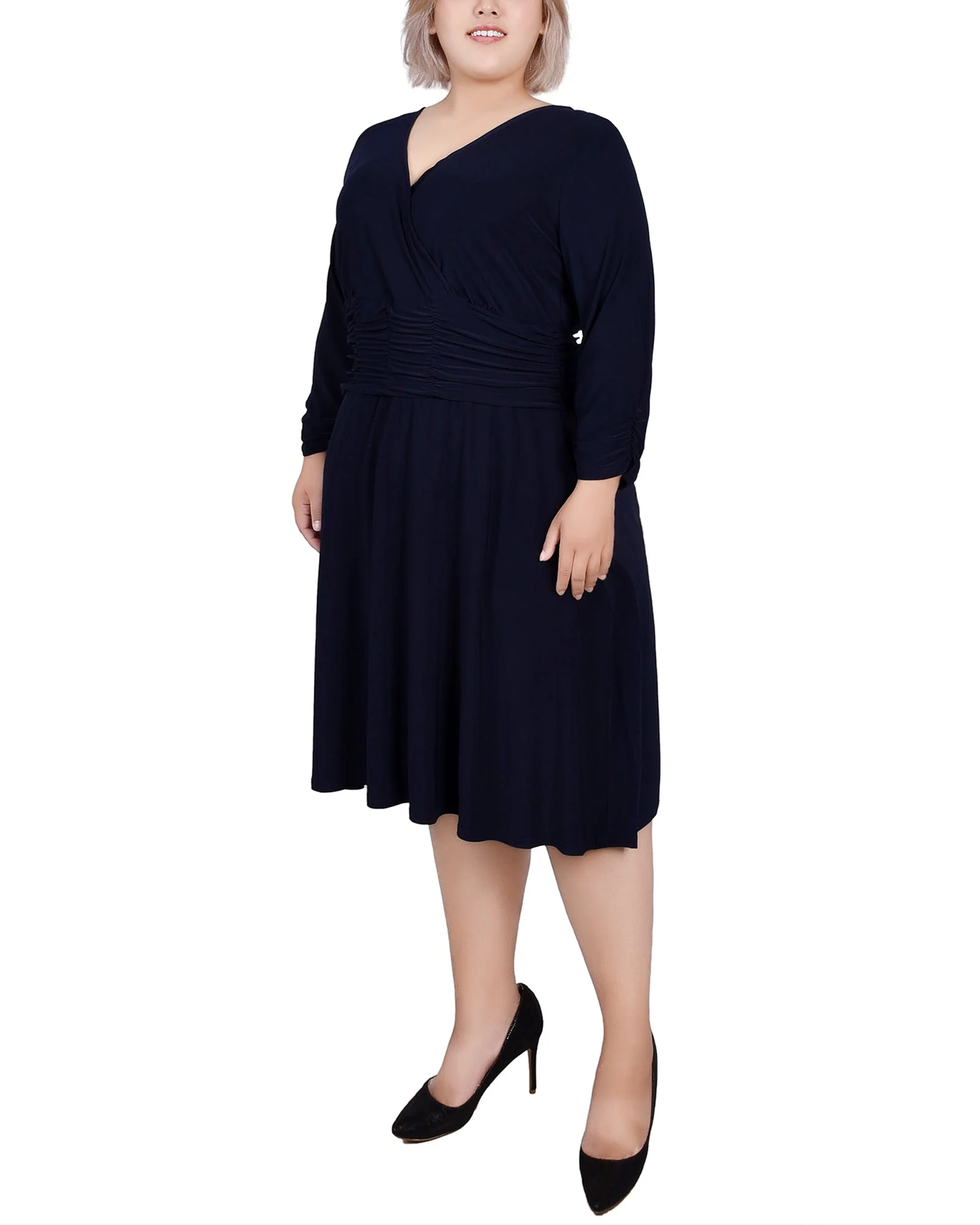 Navy Ruched A-Line Dress - Plus - Image 2