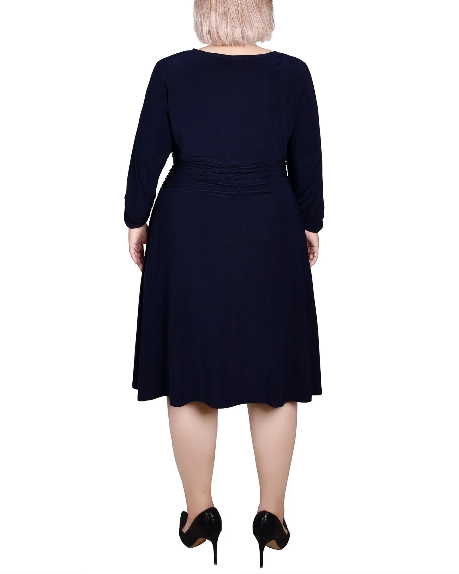 Navy Ruched A-Line Dress - Plus - Image 3