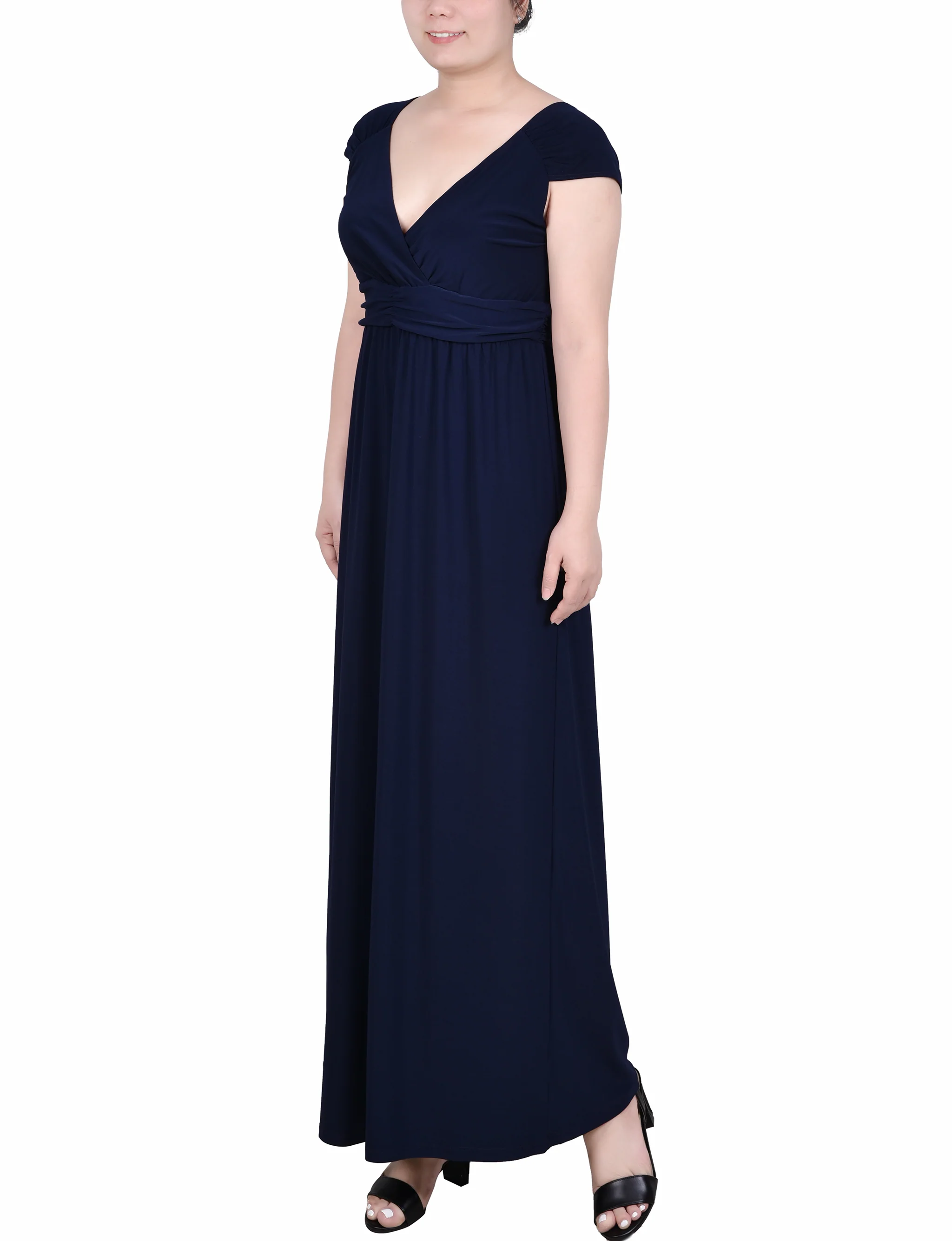 Navy Ruched Empire-Waist Maxi Dress - Image 2