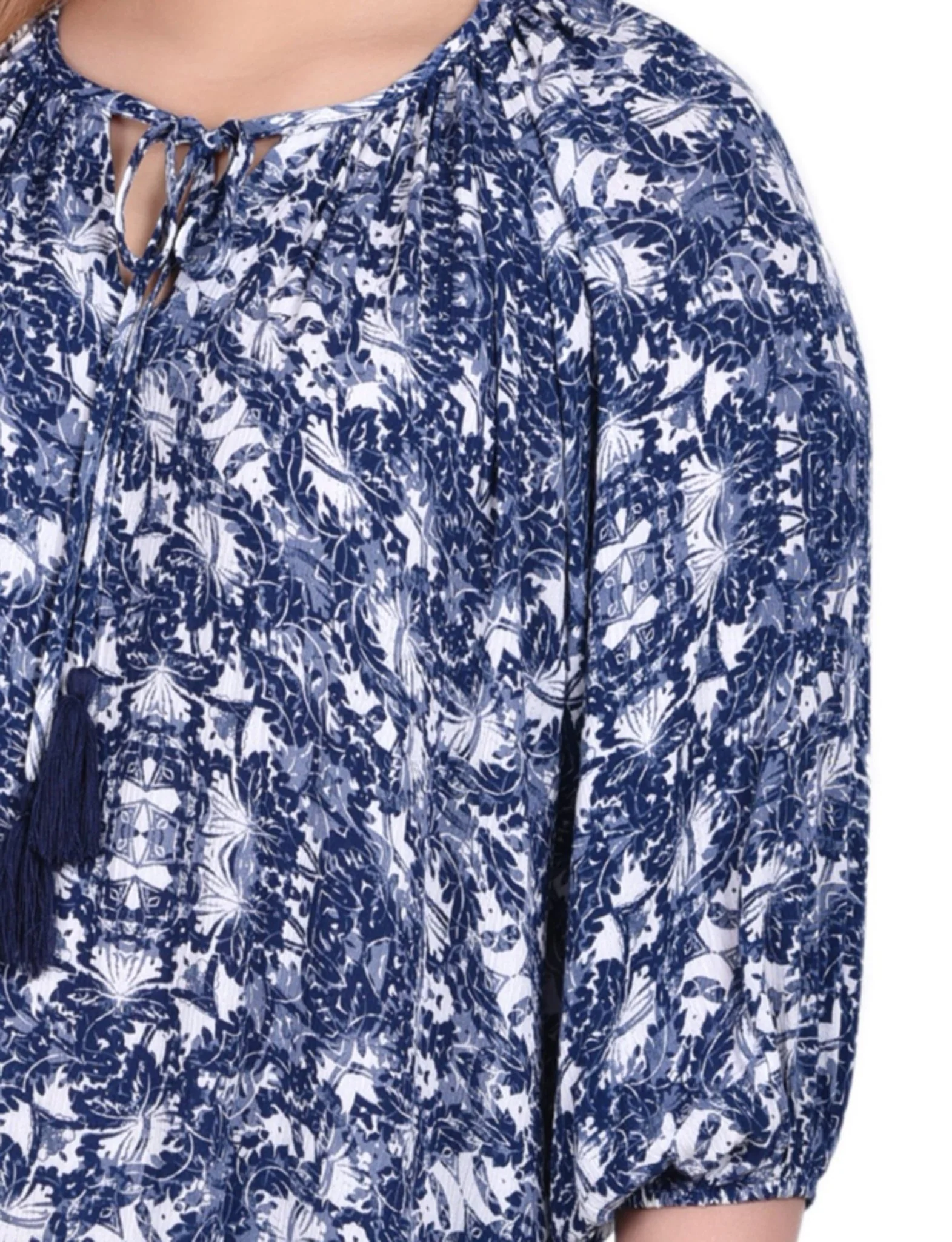 Navy Skyterrace 3/4 Sleeve Peasant Top With Tie Neckline - Plus - Image 3