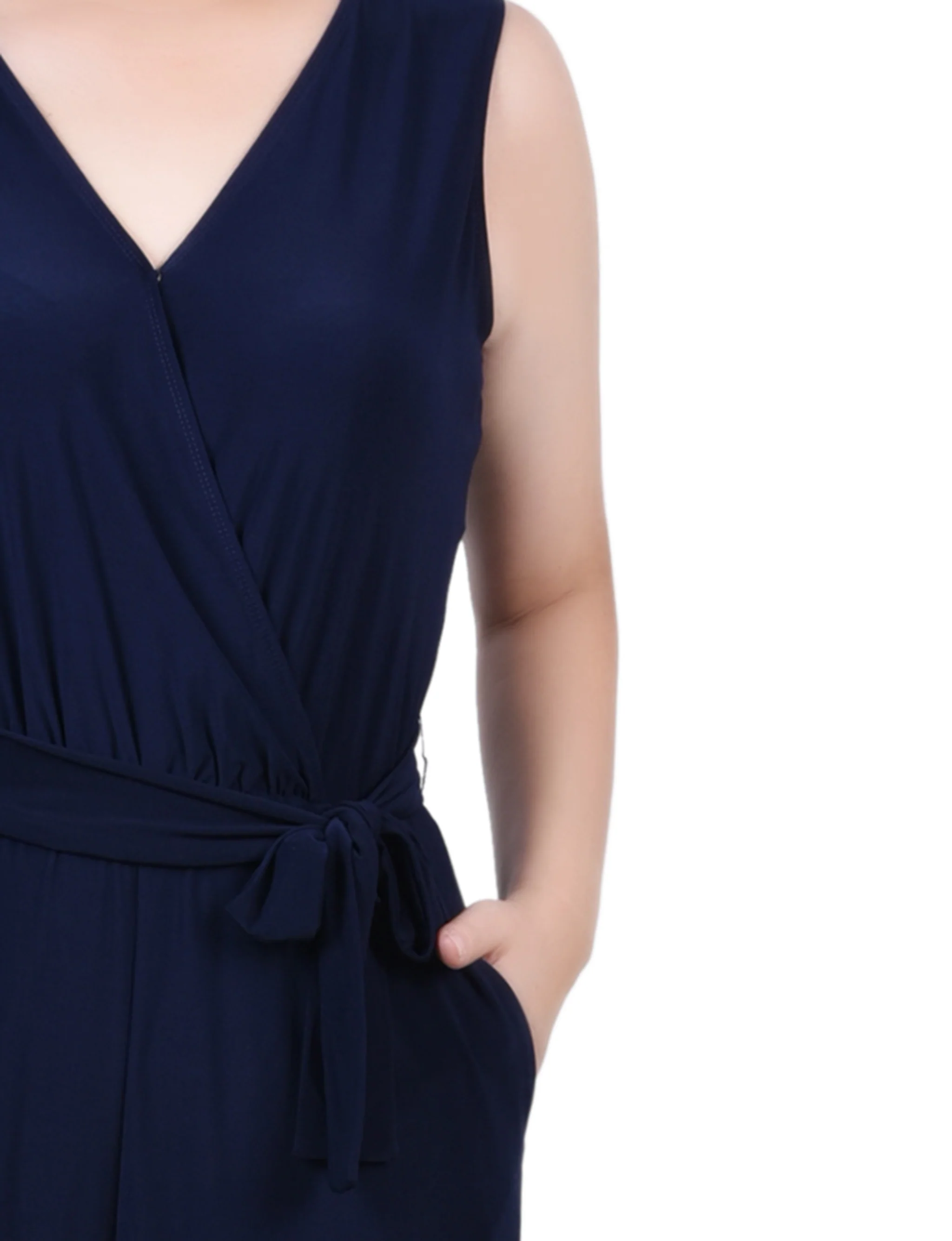 Navy Sleeveless Belted Jumpsuit - Petite - Image 3
