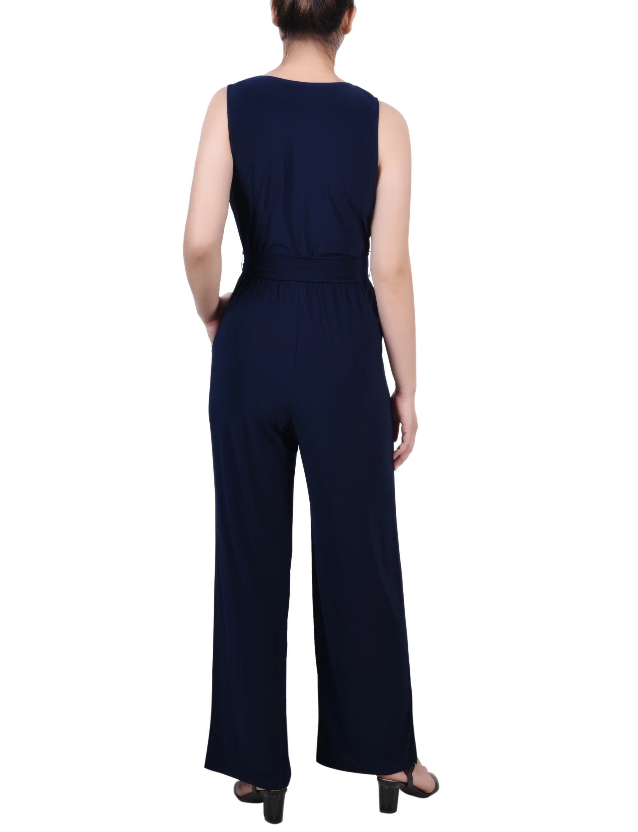 Navy Sleeveless Belted Jumpsuit - Petite - Image 4