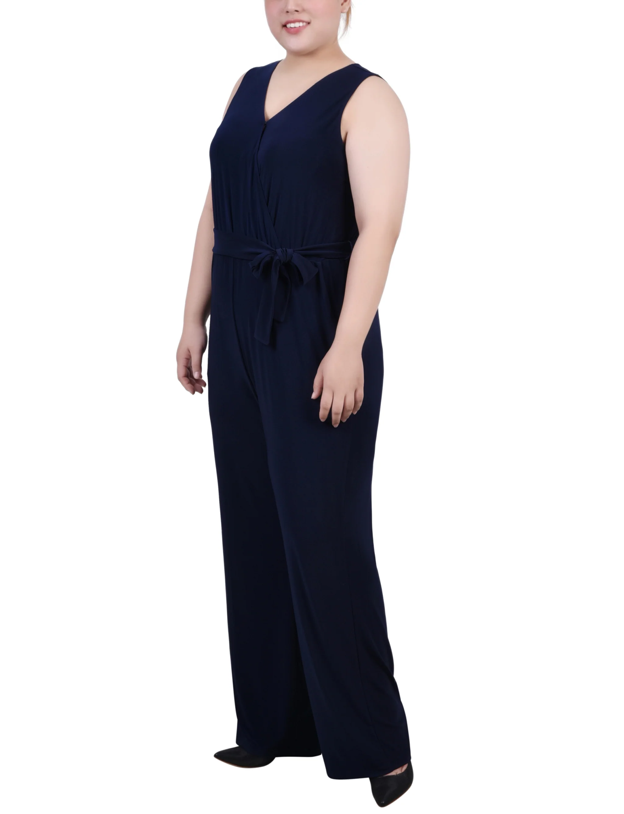 Navy Sleeveless Belted Jumpsuit - Plus - Image 2