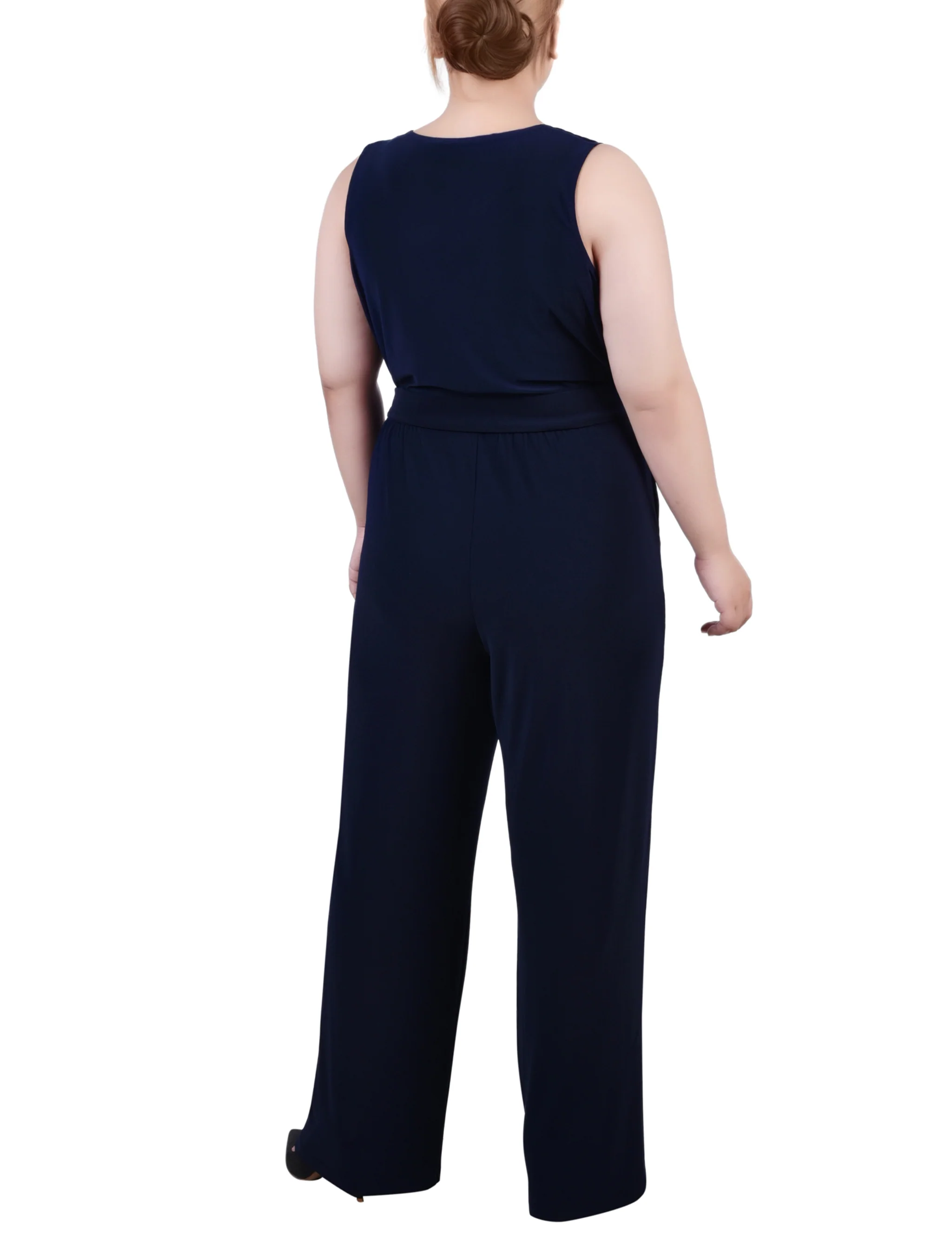 Navy Sleeveless Belted Jumpsuit - Plus - Image 4