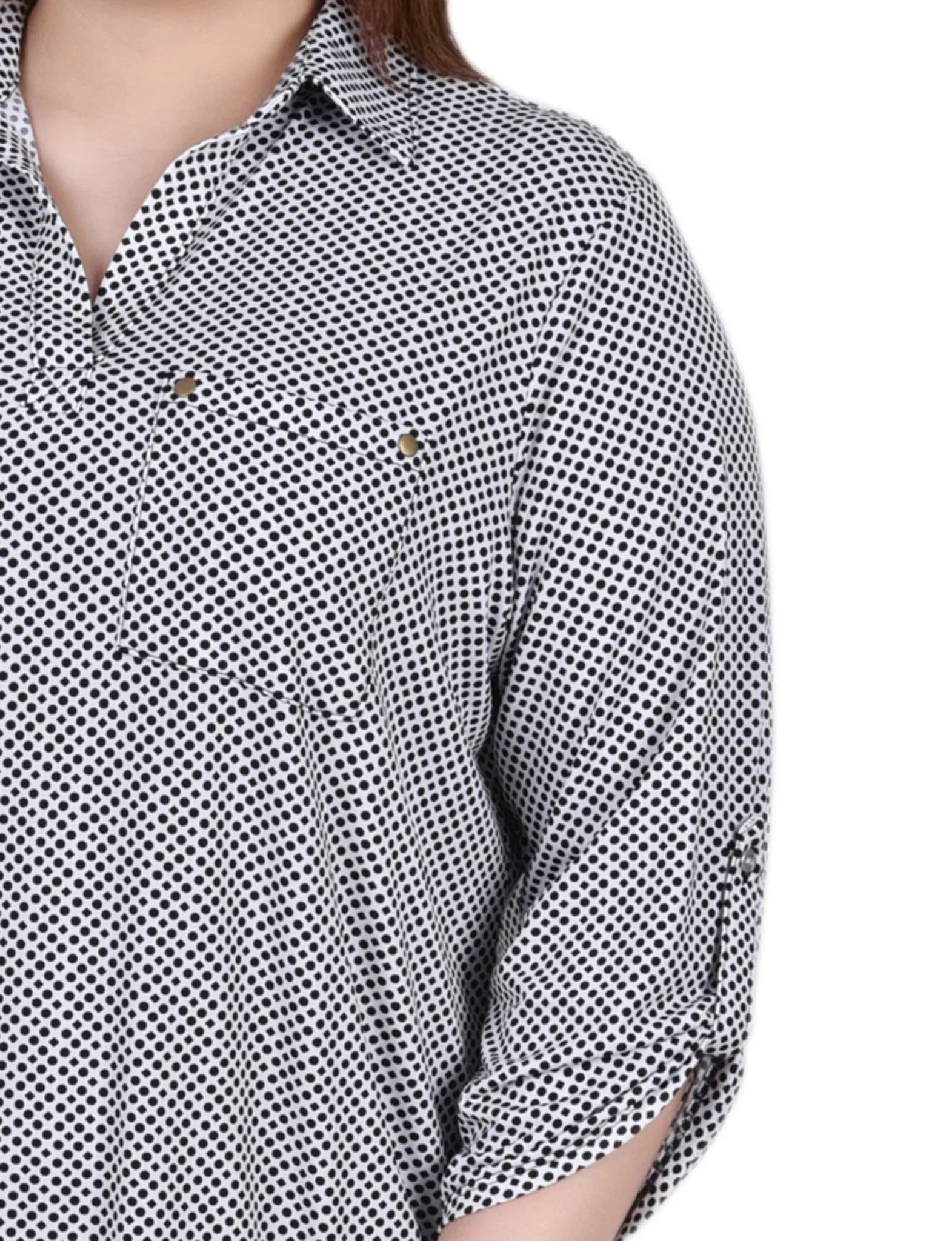 Night Particle 3/4 Roll Tab Sleeve Studded Y Neck Top - Plus - Image 3
