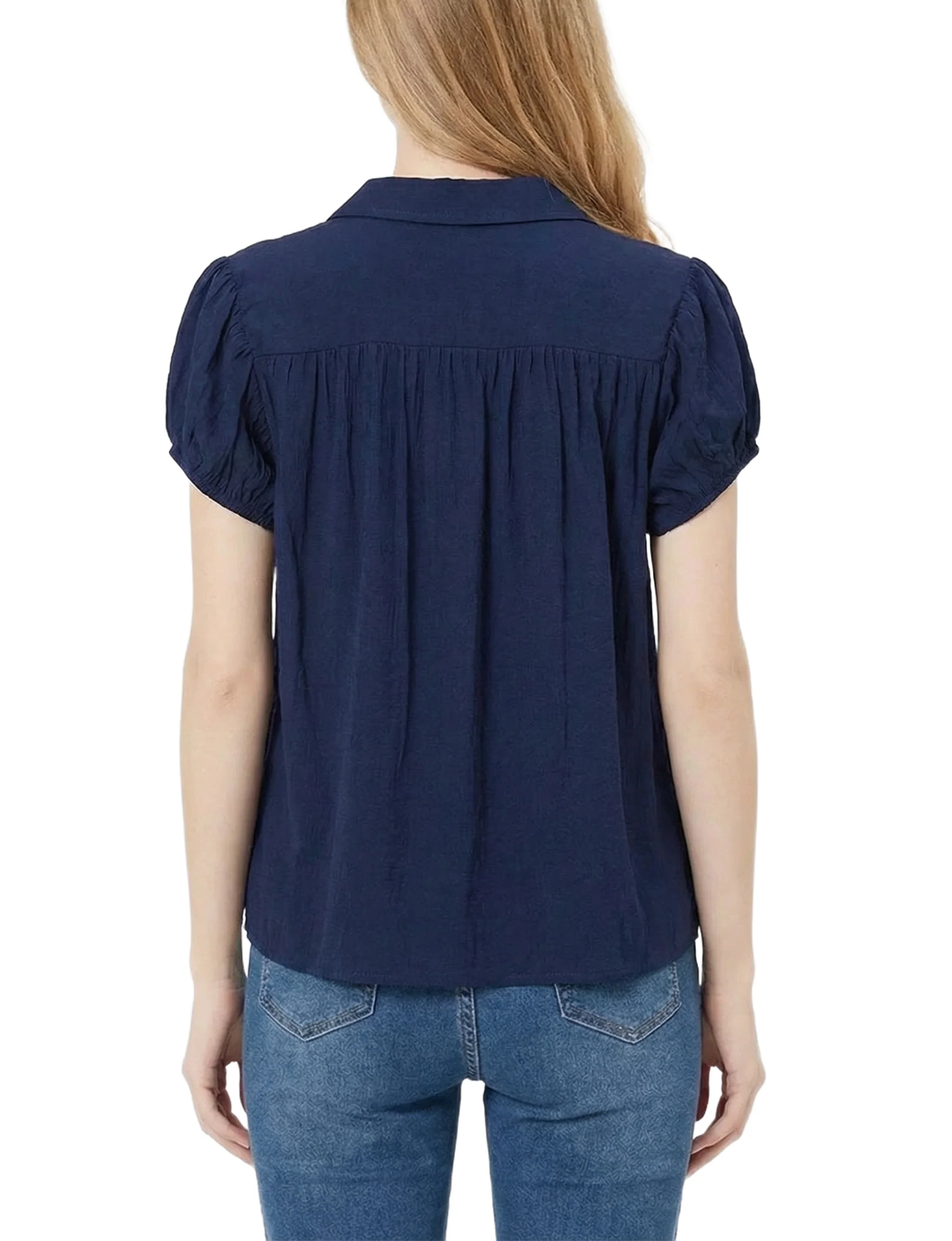 NY Collection Cap Slv Rouched Yoke Blouse - Image 4