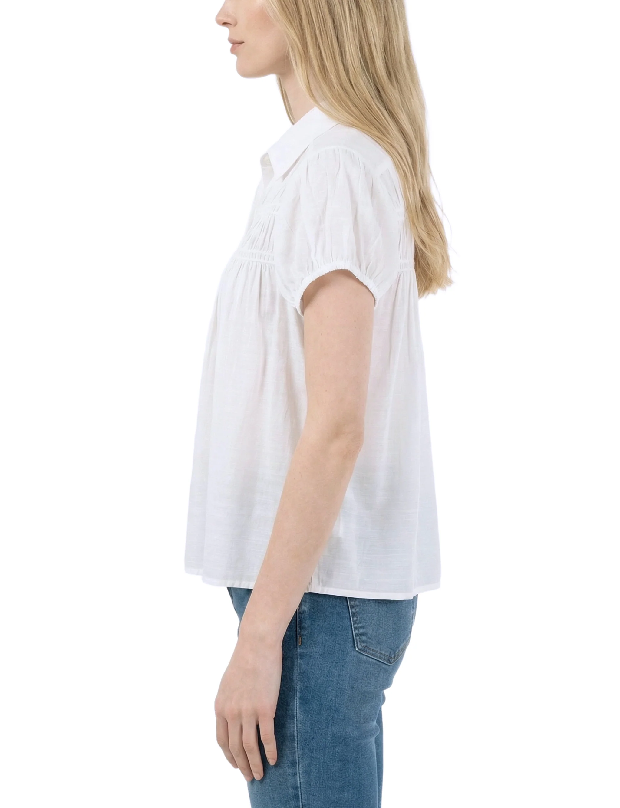 NY Collection Cap Slv Rouched Yoke Blouse - Image 7
