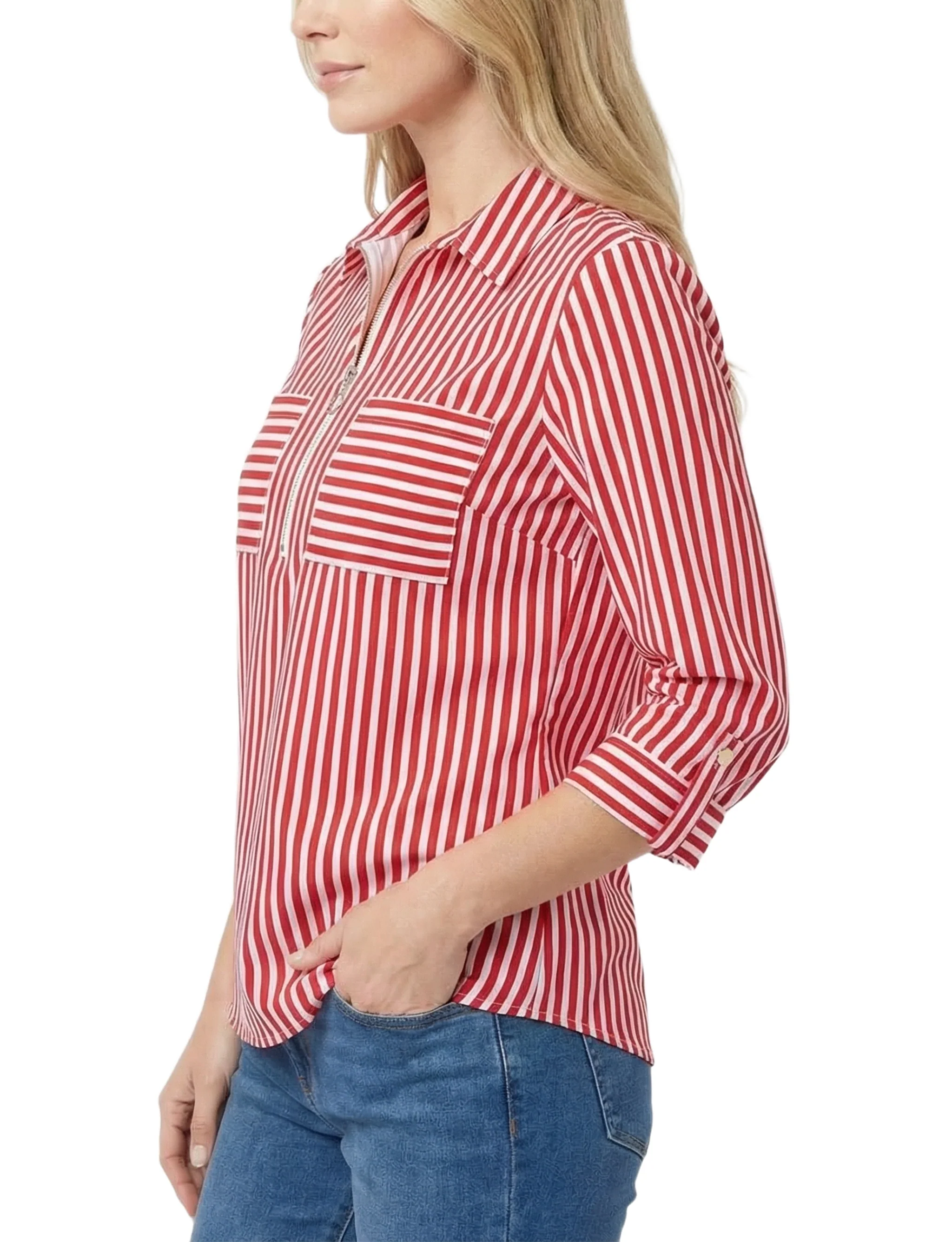 NY Collection Half Zip Blouse With Pockets - Image 3