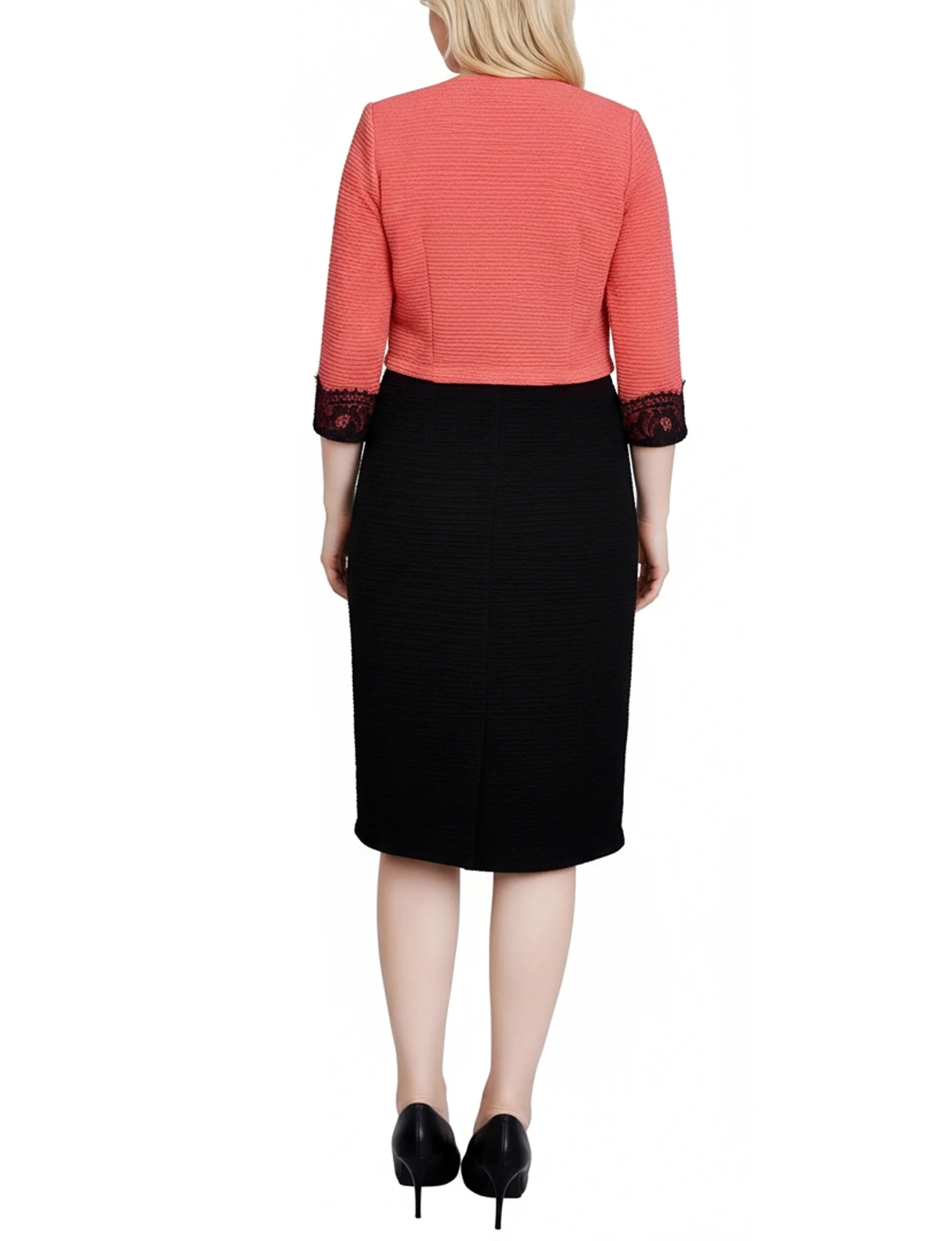 NY Collection Lace-Detail 2 Piece Textured Knit Dress Set - Image 10