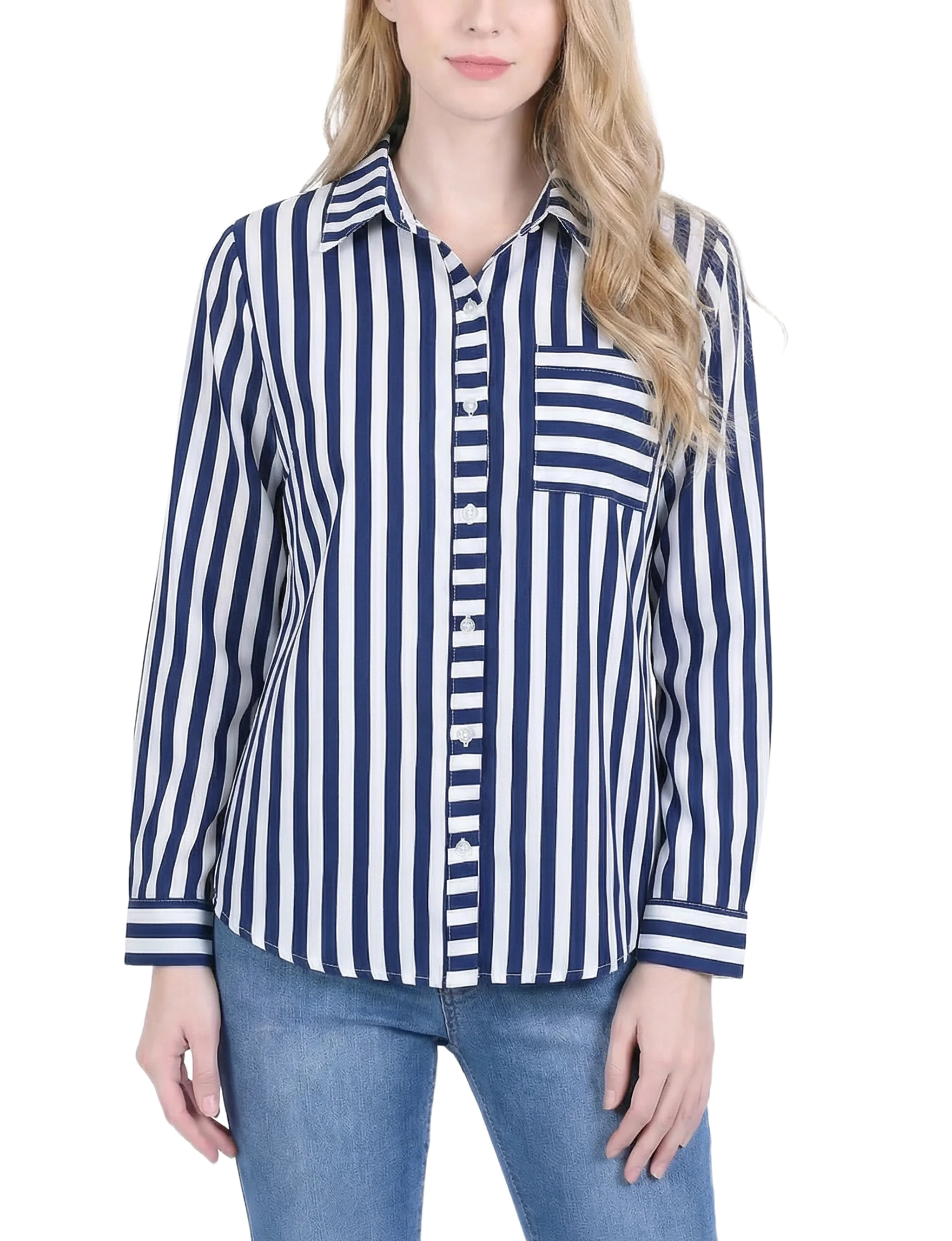 NY Collection Long Sleeve Blouse With Chest Pocket - Image 13