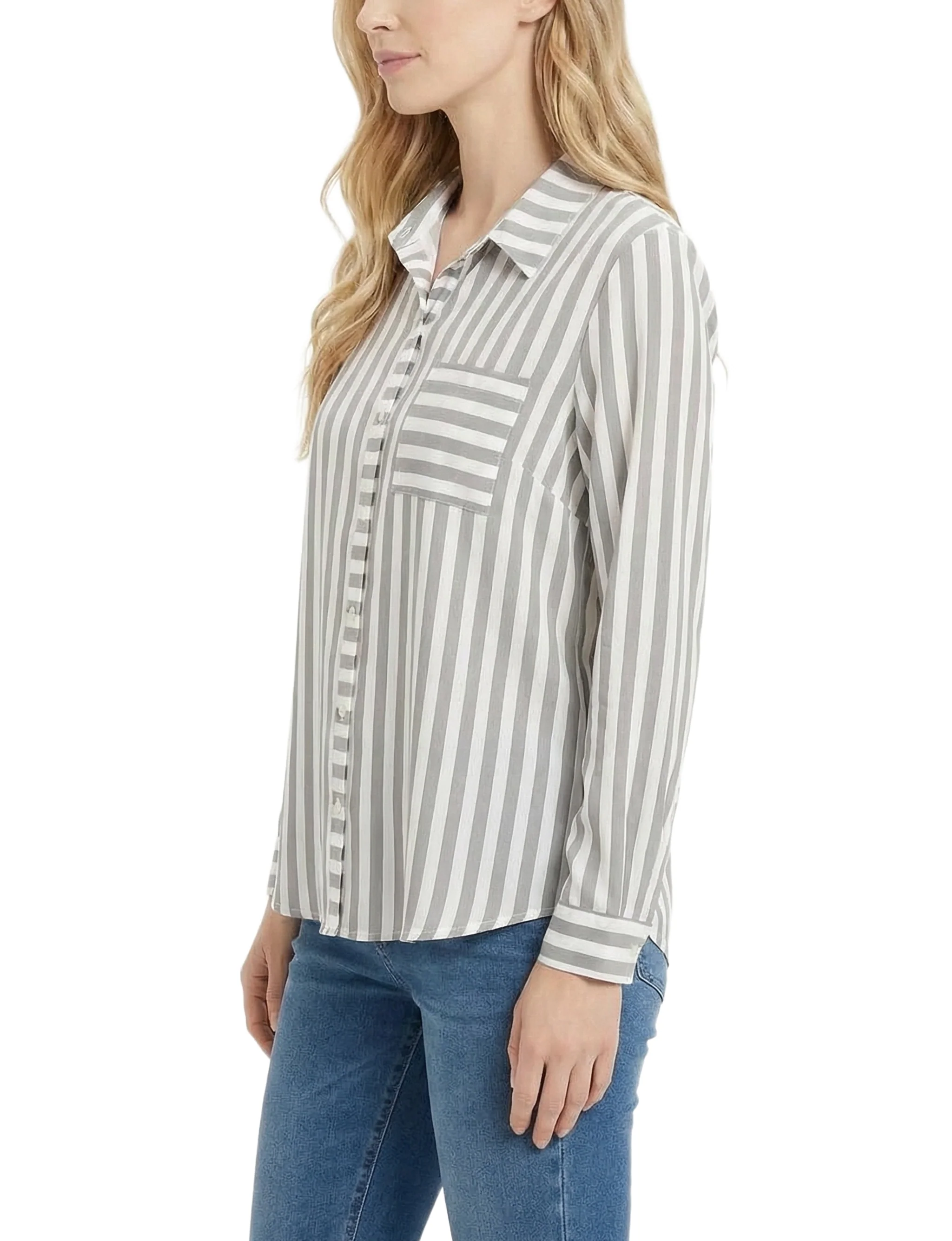 NY Collection Long Sleeve Blouse With Chest Pocket - Image 3