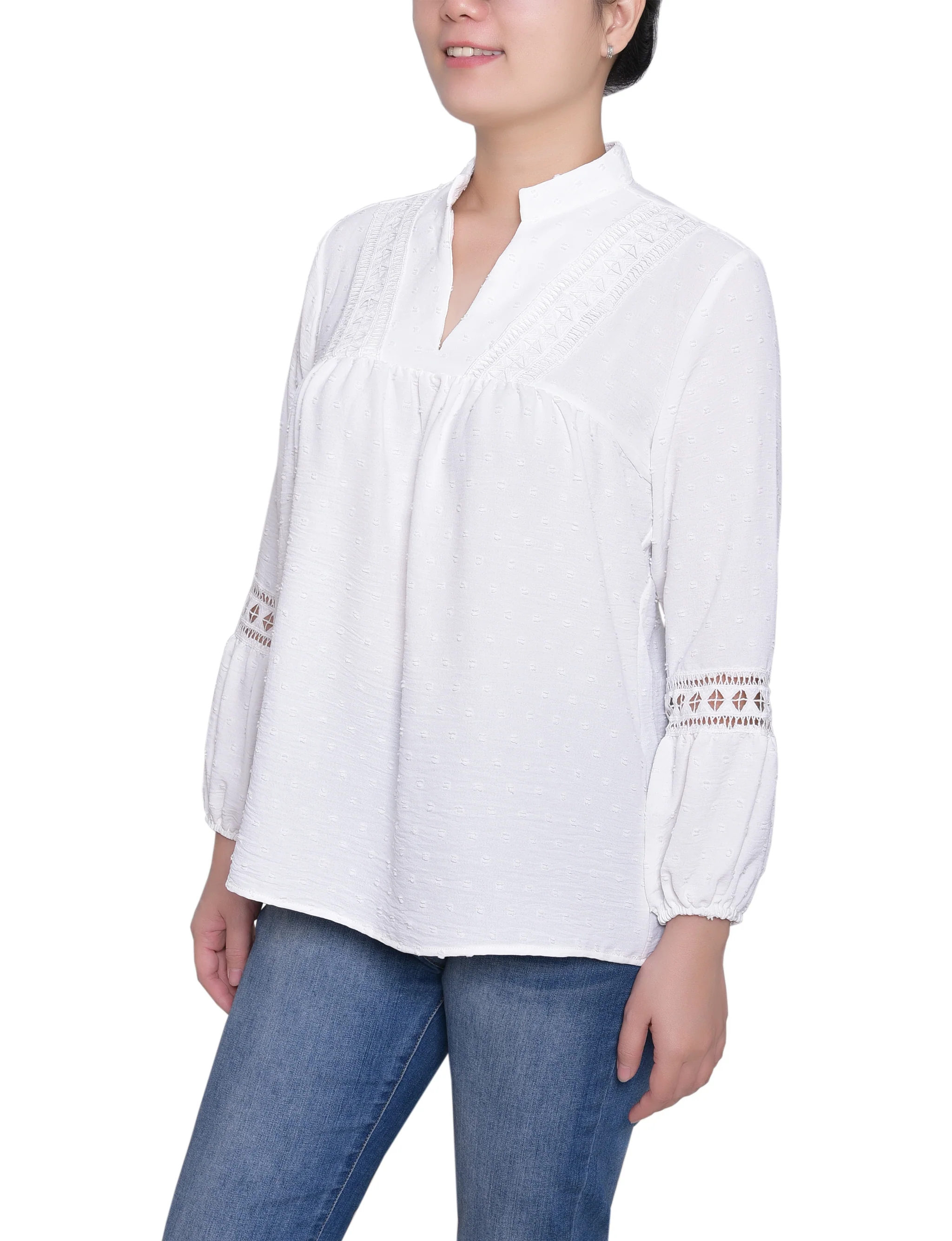 NY Collection Long Sleeve Blouse With Crochet Trim - Image 7