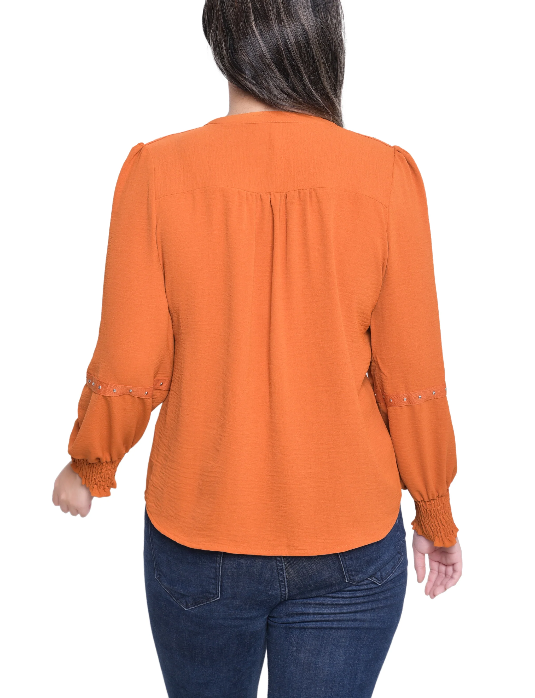 NY Collection Long Sleeve Studded Blouse - Image 4