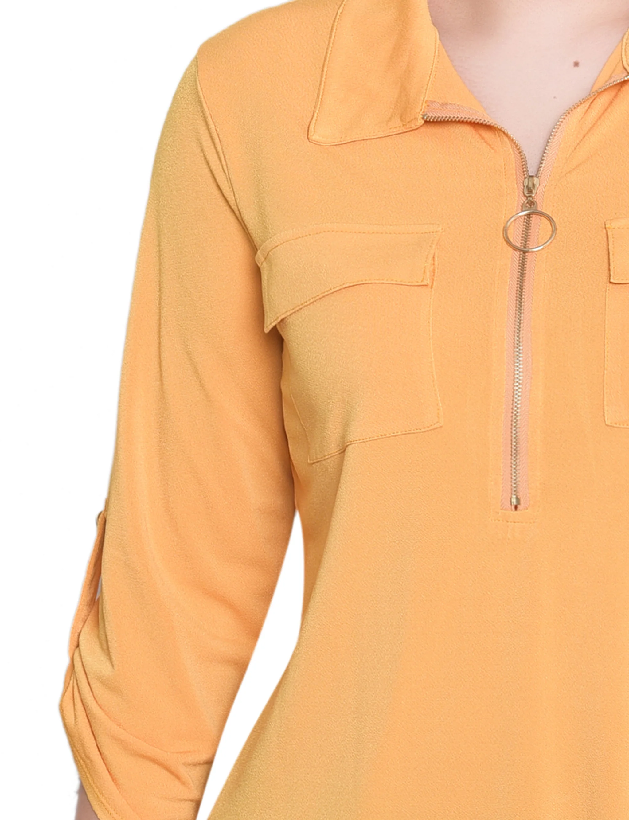 NY Collection Missy 3/4 Roll Tab Zip Front Top - Golden Glow - Image 3