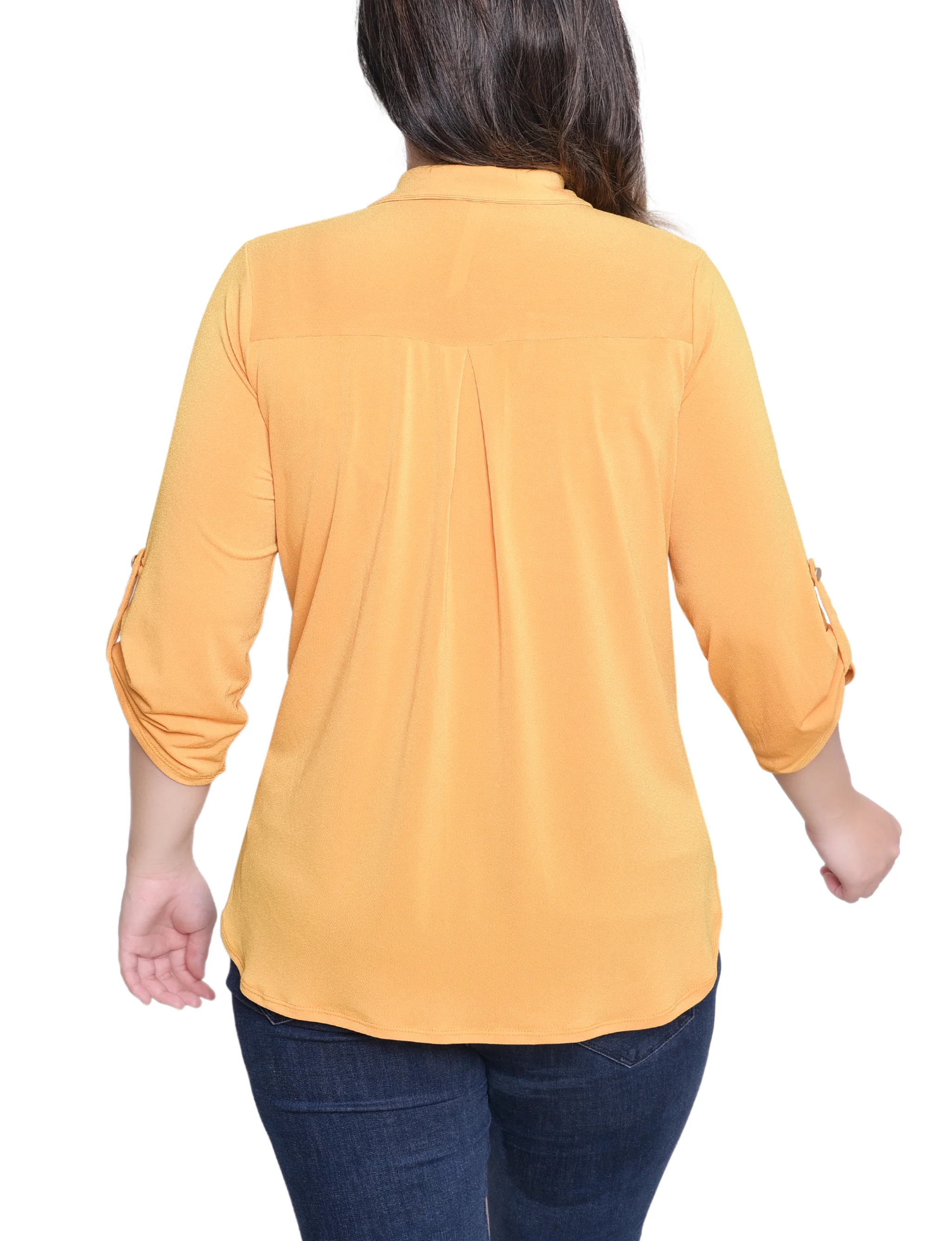 NY Collection Missy 3/4 Roll Tab Zip Front Top - Golden Glow - Image 4