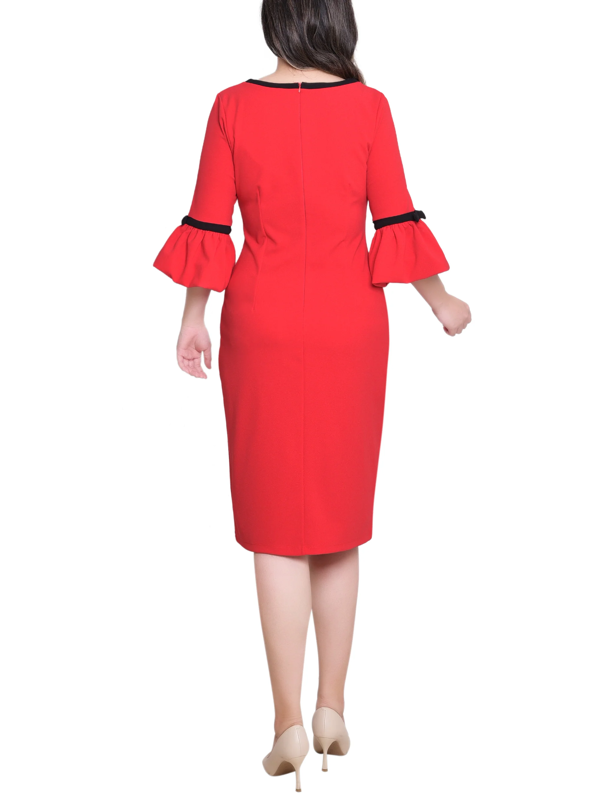 NY Collection Missy 3/4 Sleeve Contrast Detail Dress - Fire Red Black - Image 4