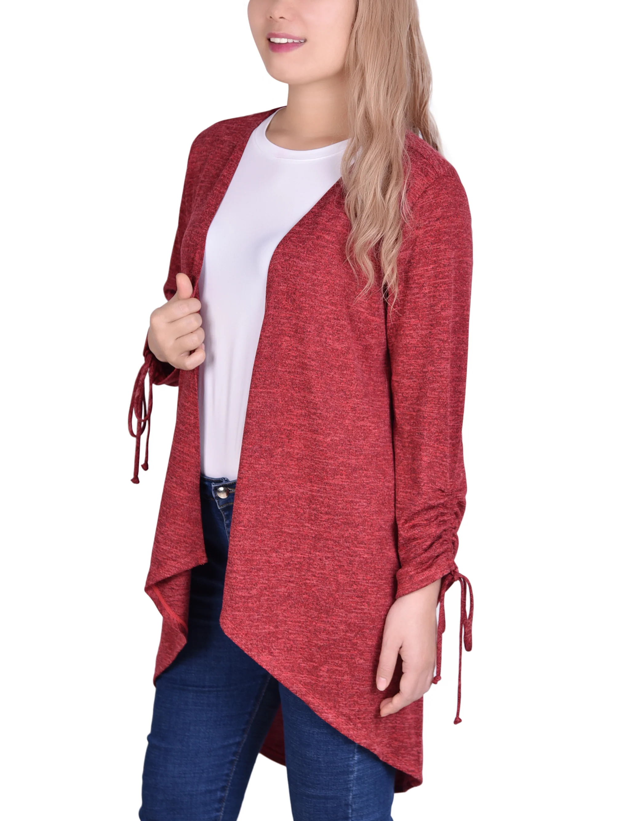 NY Collection Missy Long Sleeve Hi Lo Hem Cardigan - Jester Red - Image 2