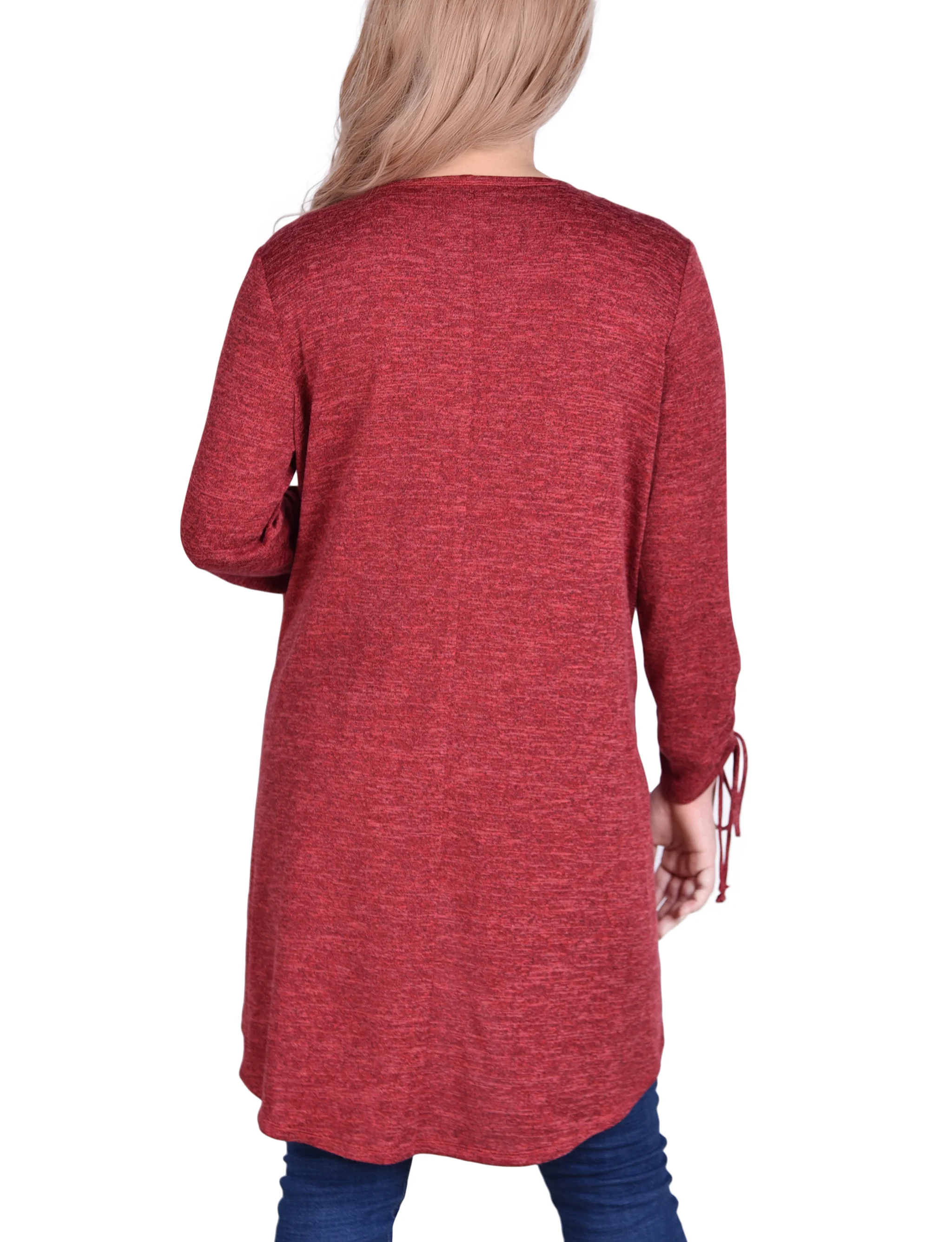 NY Collection Missy Long Sleeve Hi Lo Hem Cardigan - Jester Red - Image 4