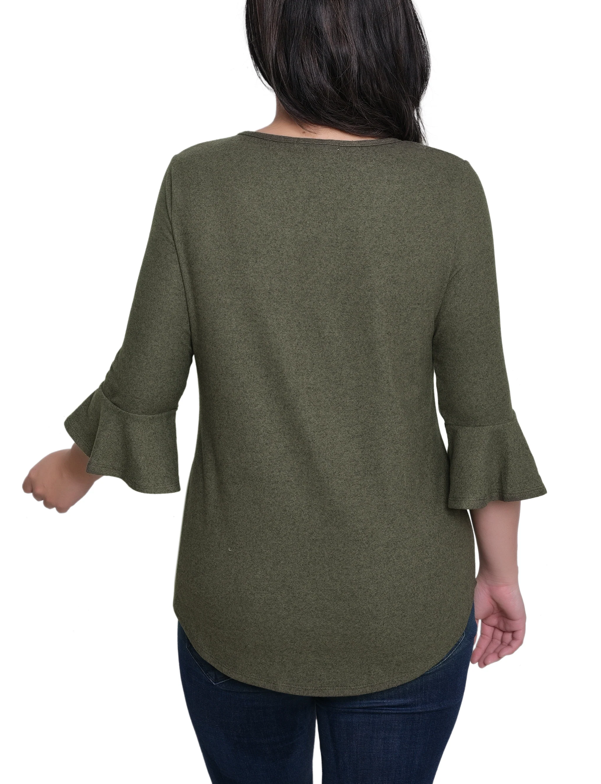 NY Collection Petite 3/4 Bell Sleeve Top With Hardware - Image 12