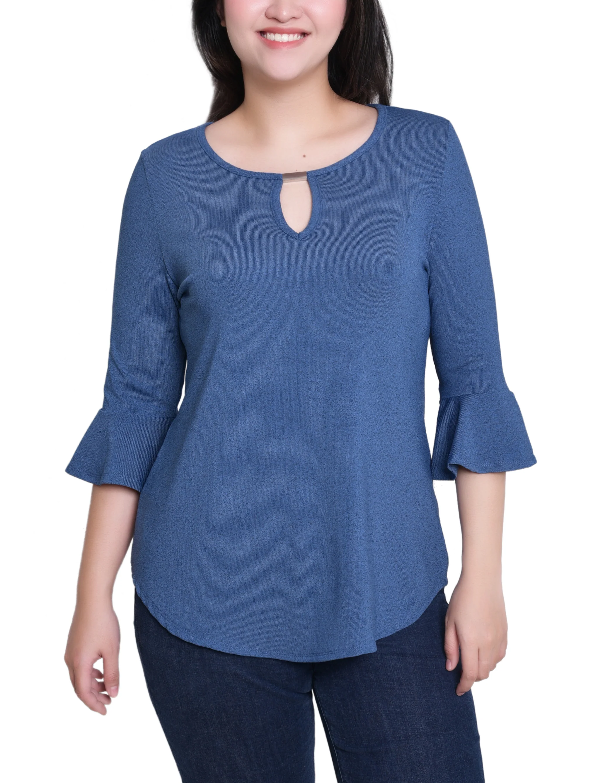 NY Collection Petite 3/4 Bell Sleeve Top With Hardware - Image 13