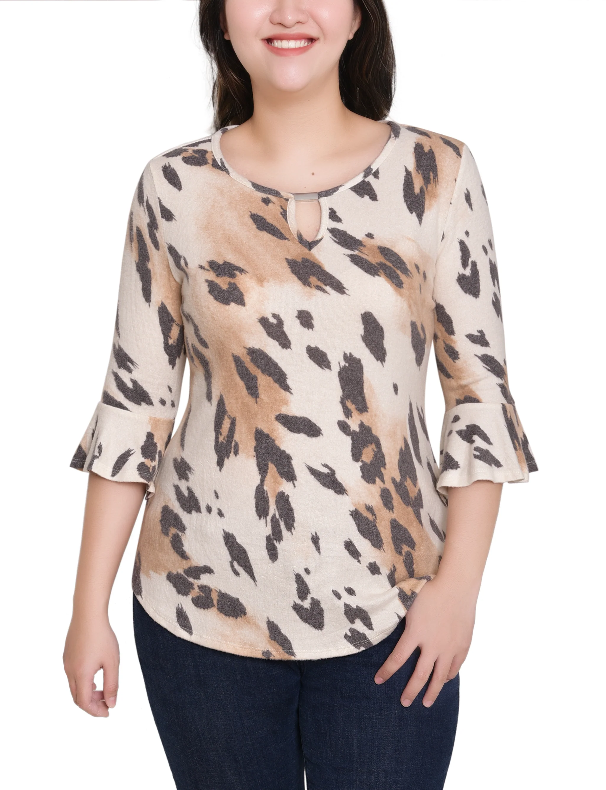 NY Collection Petite 3/4 Bell Sleeve Top With Hardware - Image 17