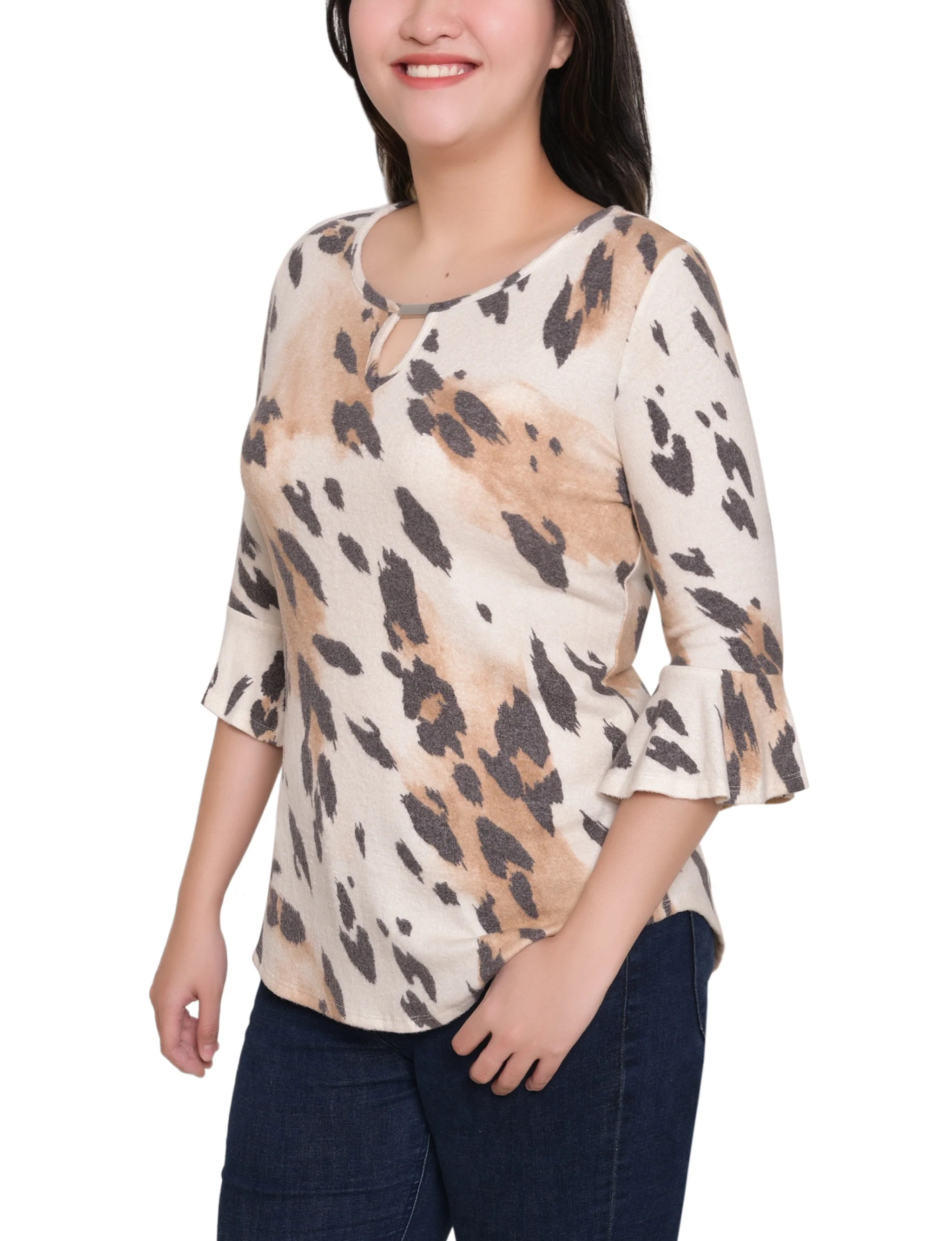 NY Collection Petite 3/4 Bell Sleeve Top With Hardware - Image 19