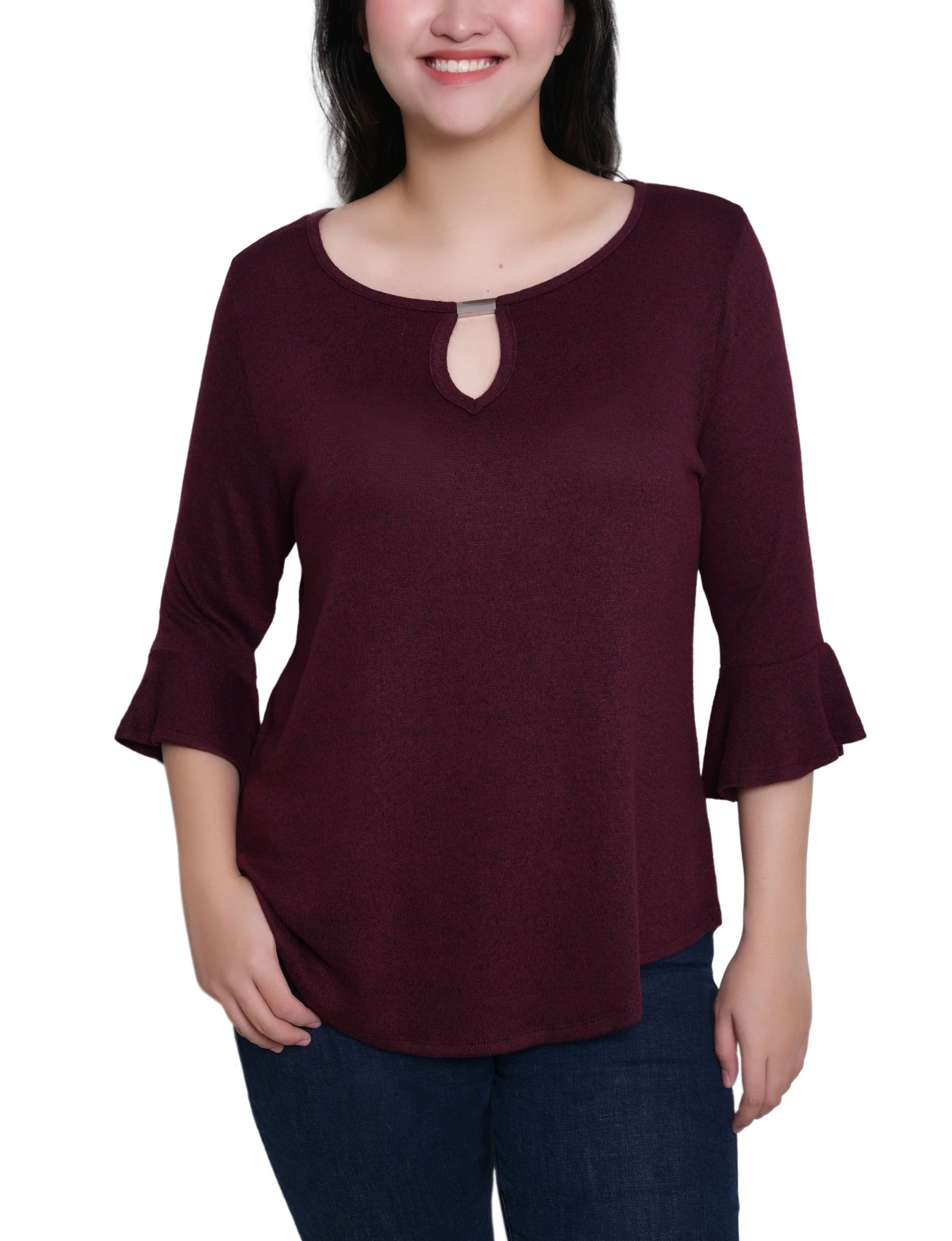 NY Collection Petite 3/4 Bell Sleeve Top With Hardware - Image 25